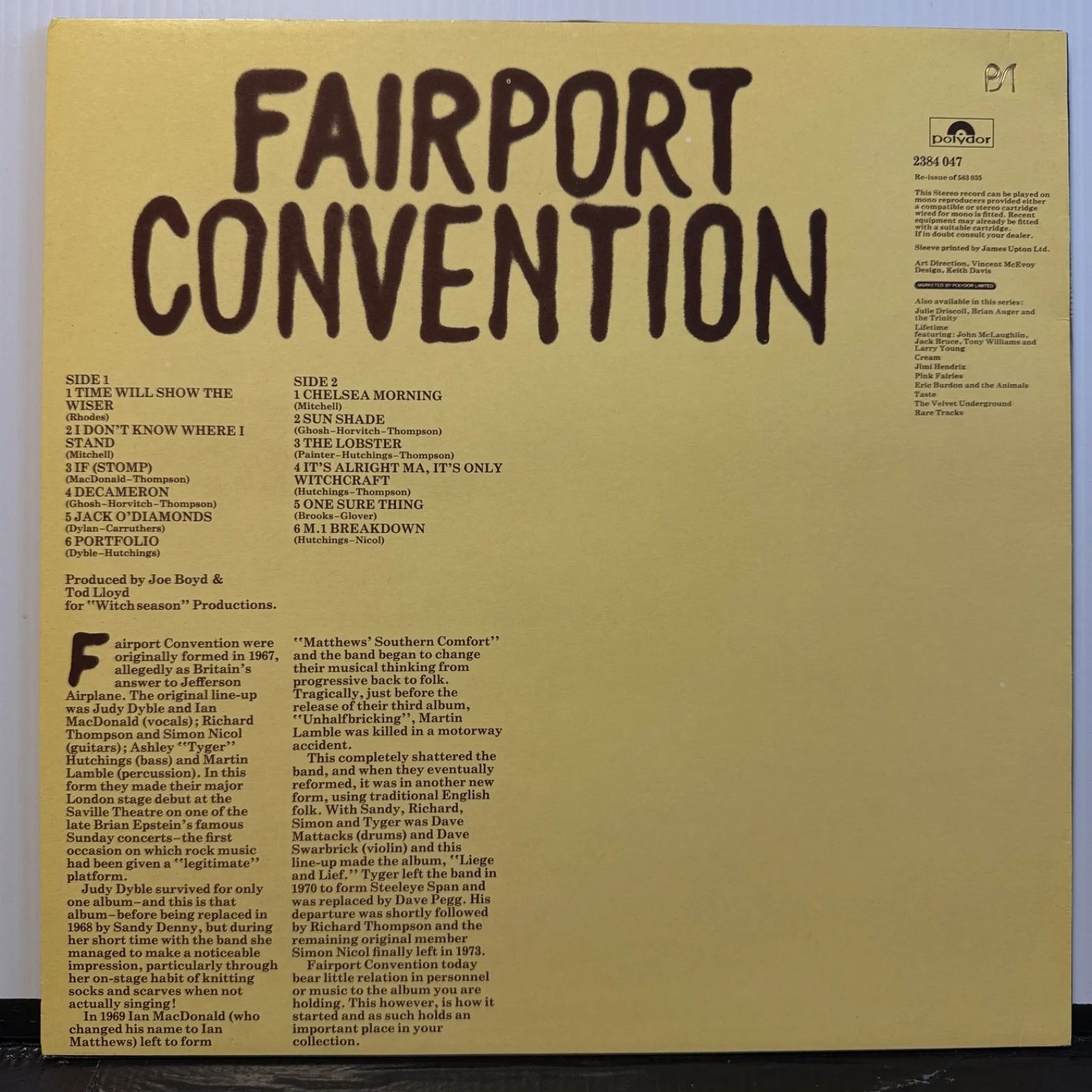 AUTOGRAPHED FAIRPORT CONVENTION "self titled" RICHARD THOMPSON UK vinyl reissue, image 2