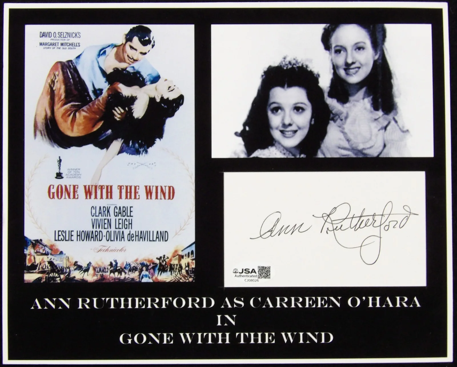 Ann Rutherford — Ann Rutherford Actress Signed 3x5 Index Card Matted 8x10 JSA Authenticated