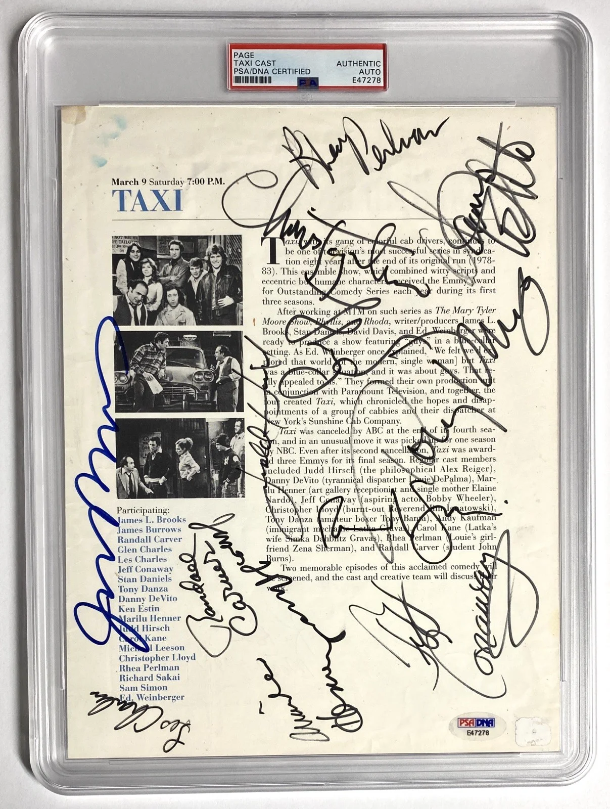 Taxi Cast Signed Page + Andy Kaufman Signed “Mama Gravas” Script – PSA, image 2