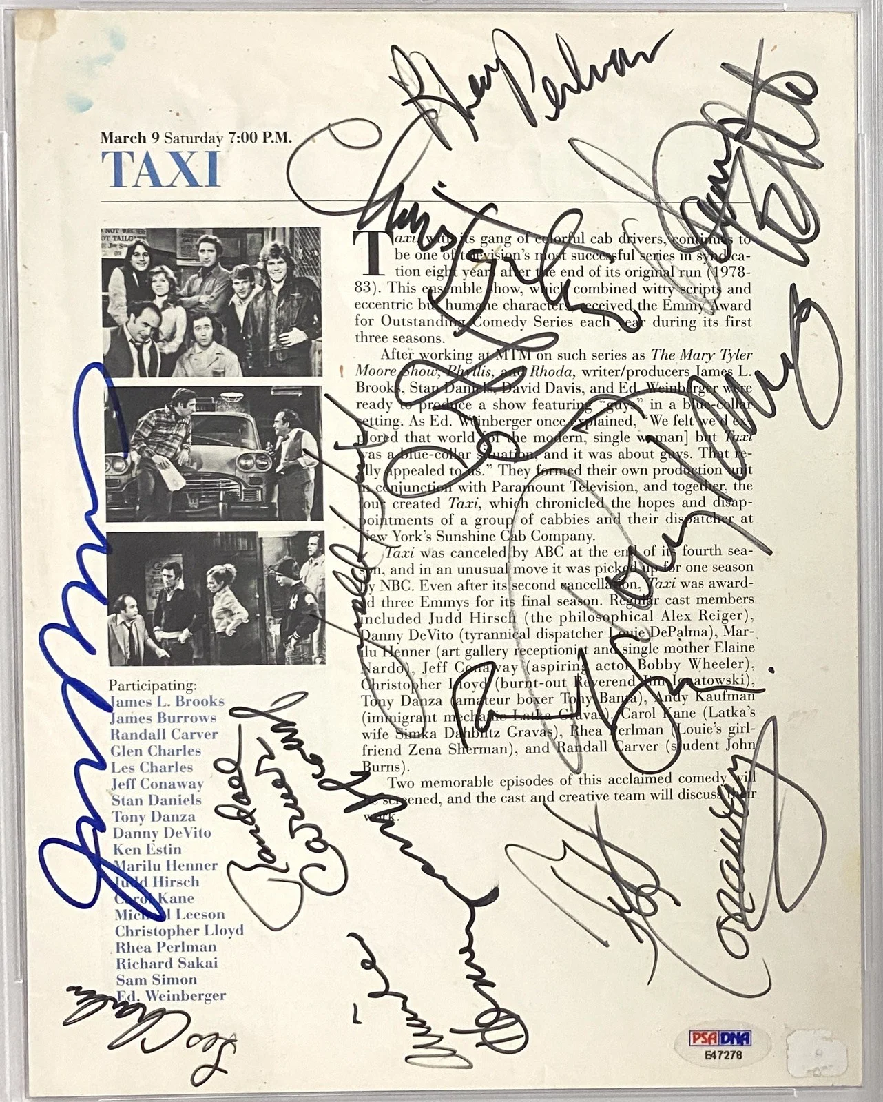 Taxi Cast Signed Page + Andy Kaufman Signed “Mama Gravas” Script – PSA, image 3