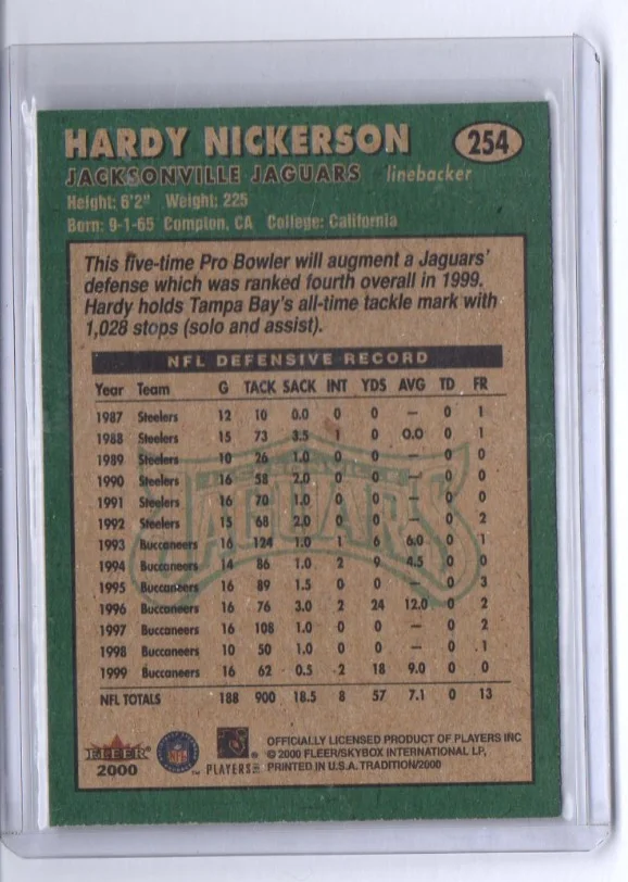 HARDY NICKERSON Tamba Bay BUCCANEERS Autograph great 2000 Fleer, image 2