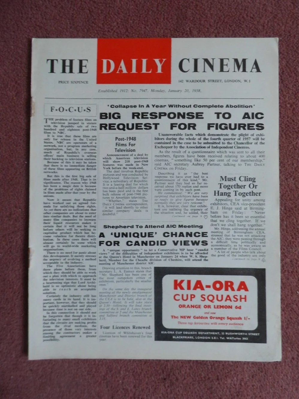 DOUGLAS FAIRBANKS, HERBERT LOM, SYLVIA SIMS in 1958 UK trade mag, изображение 2