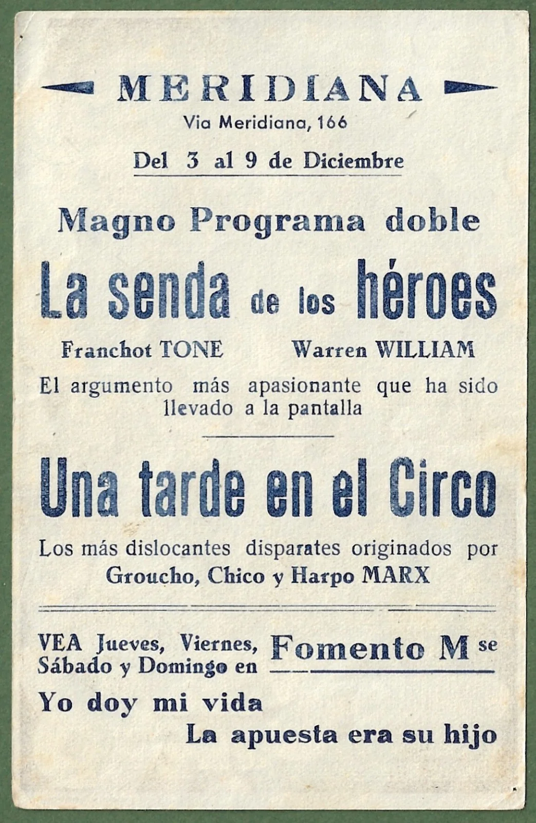 Marx Brothers Film At The Circus Original 1939 Flyer, Meridiana Cinema Barcelona, изображение 2