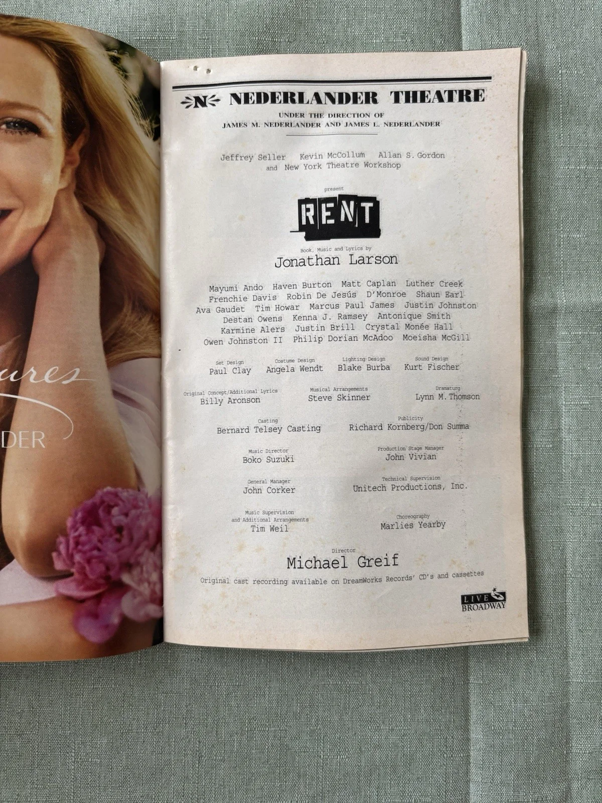 Rent Autographed Original Playbill Nederlander Theatre Broadway Musical, изображение 2
