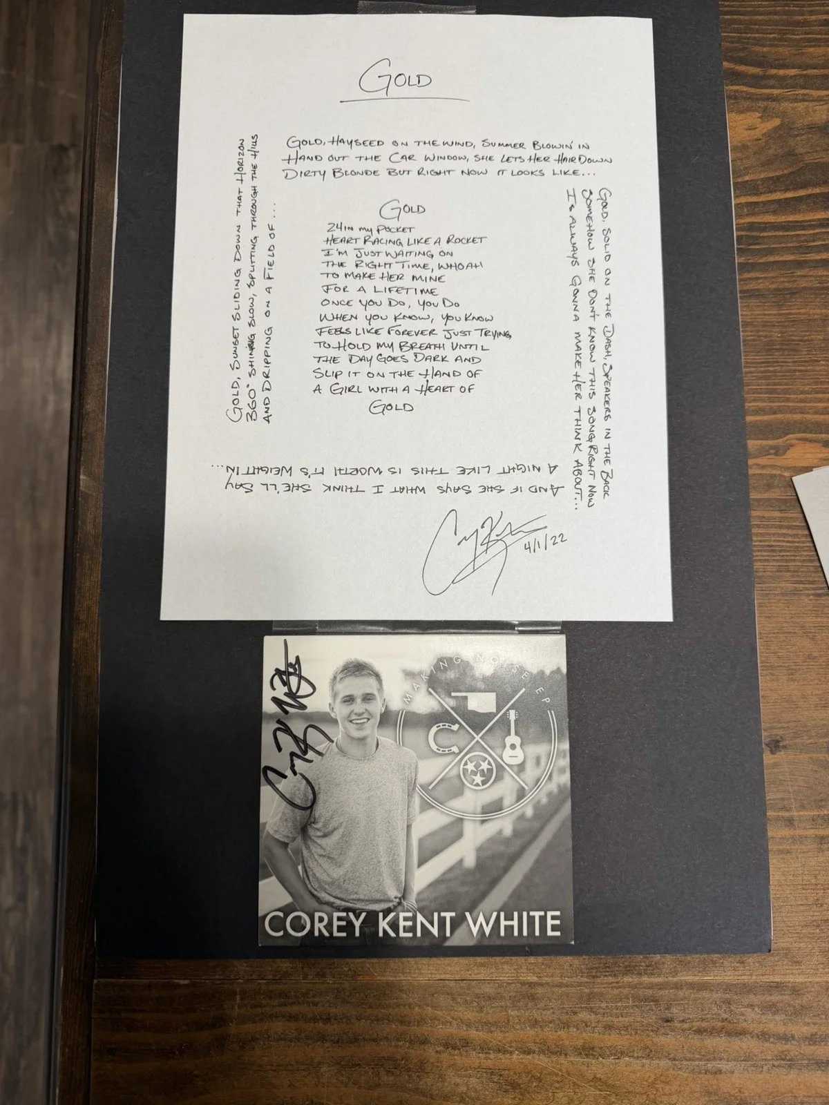 Corey Kent LOT- Autographed Print, CD, Lyrics, Set List Handwritten, image 4