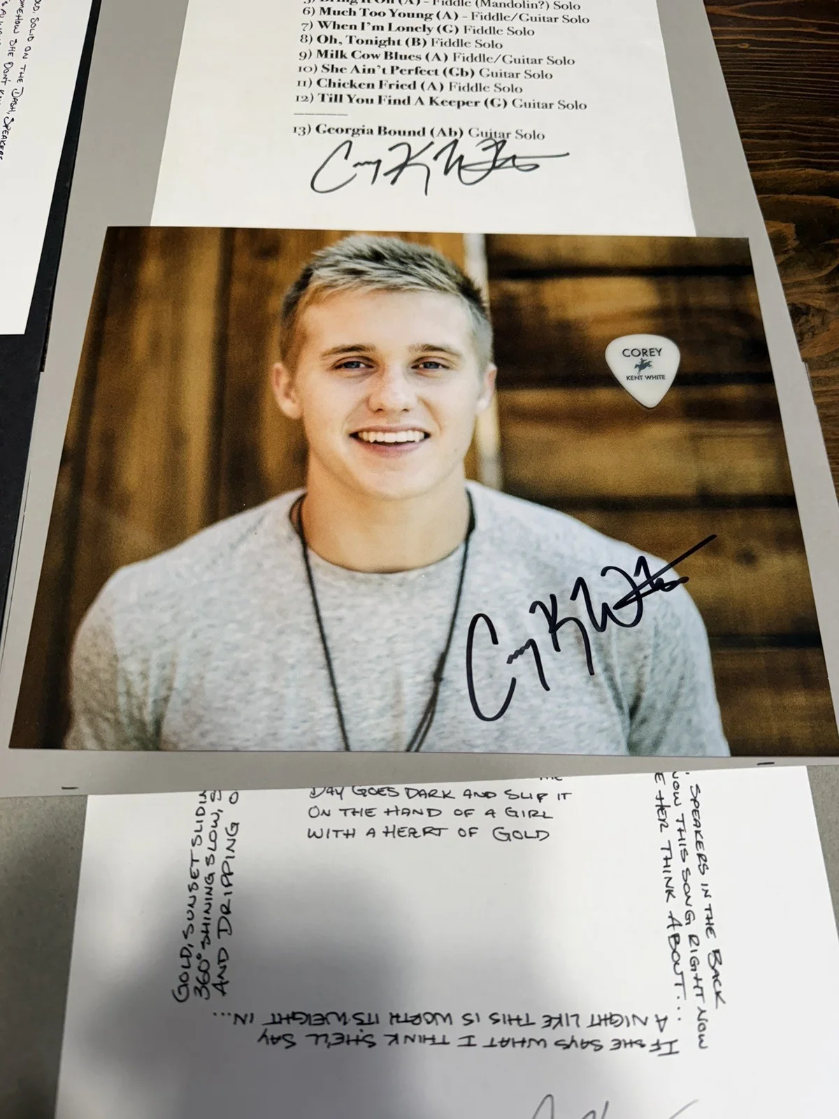 Corey Kent LOT- Autographed Print, CD, Lyrics, Set List Handwritten, image 5