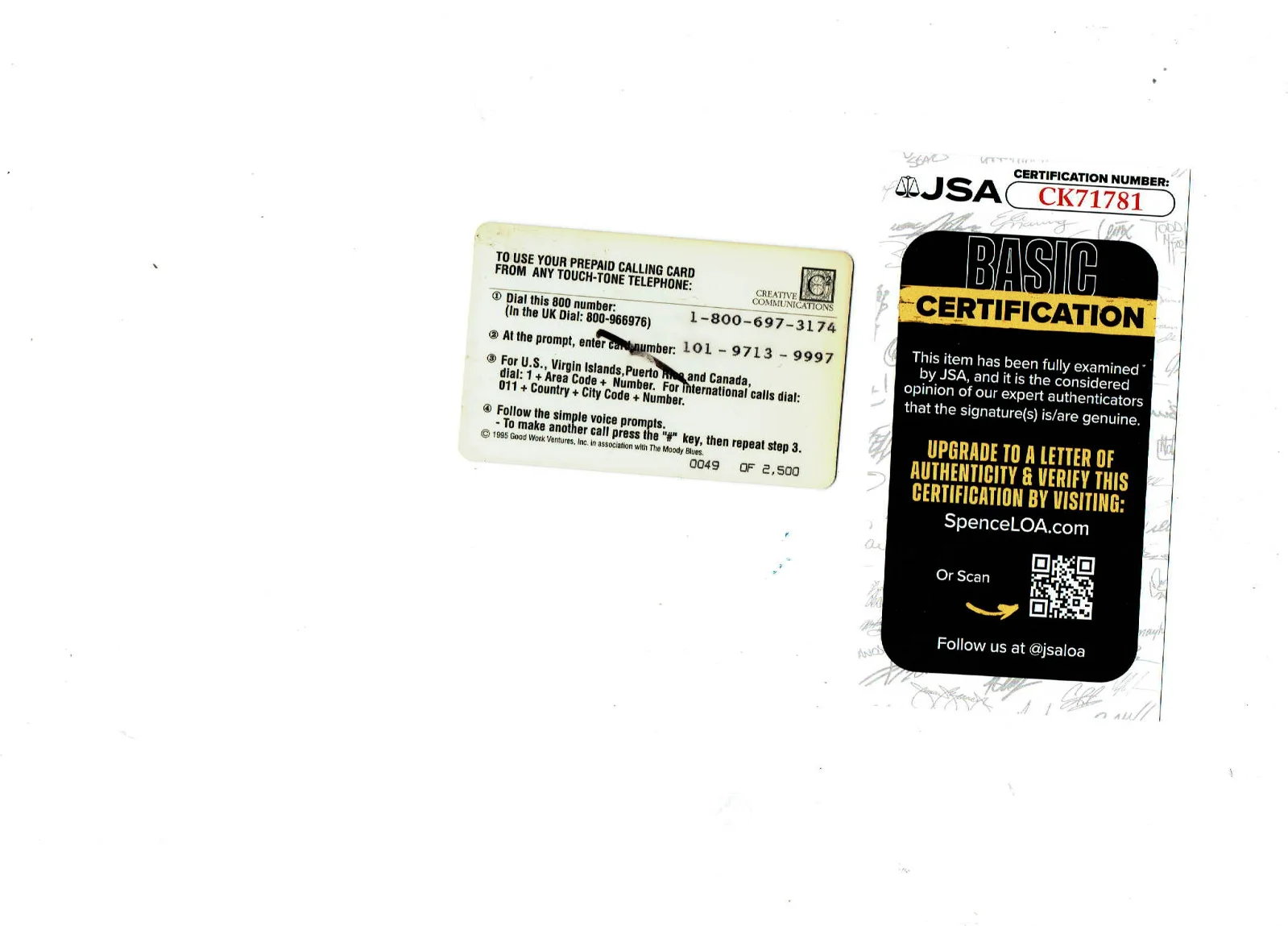 The Moody Blues Graeme Edge autographed phone card. This was the last one JSA, image 2