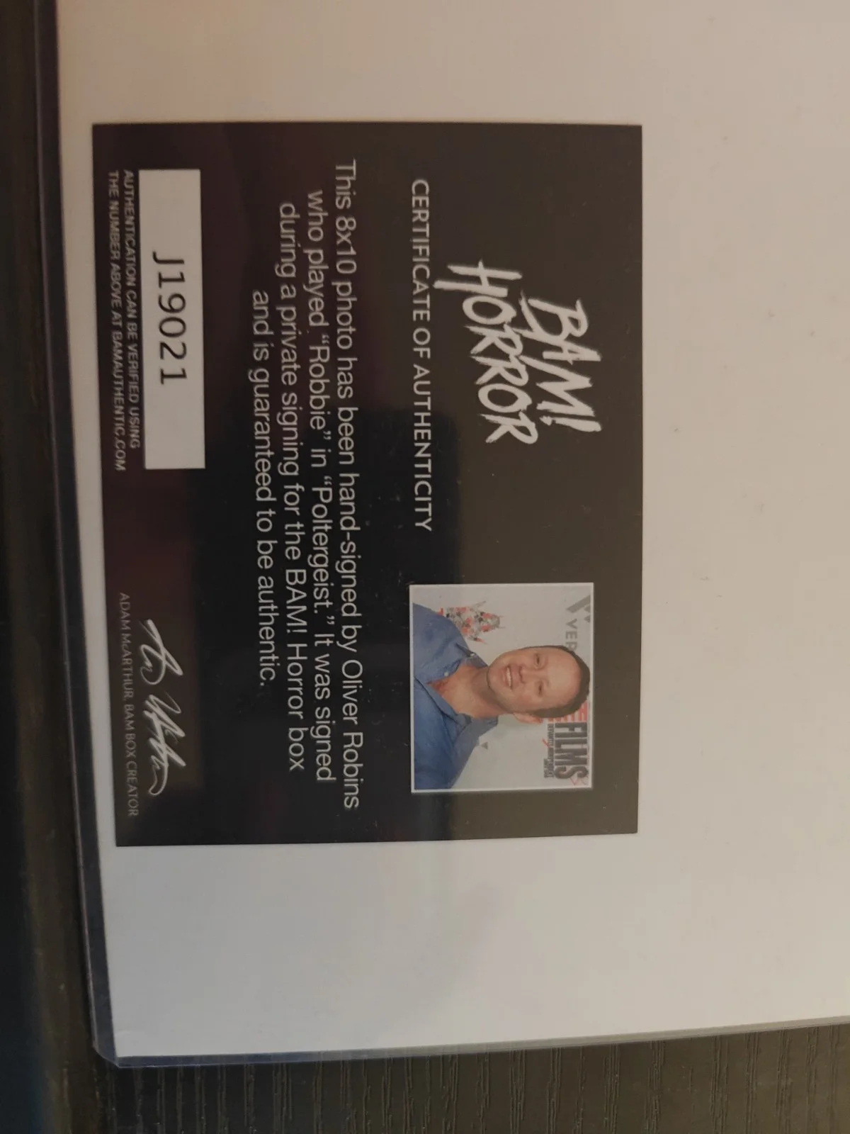 Oliver Robins Signed 8x10 Poltergeist Photo Robbie Freeling Autograph BAM CoA, изображение 3