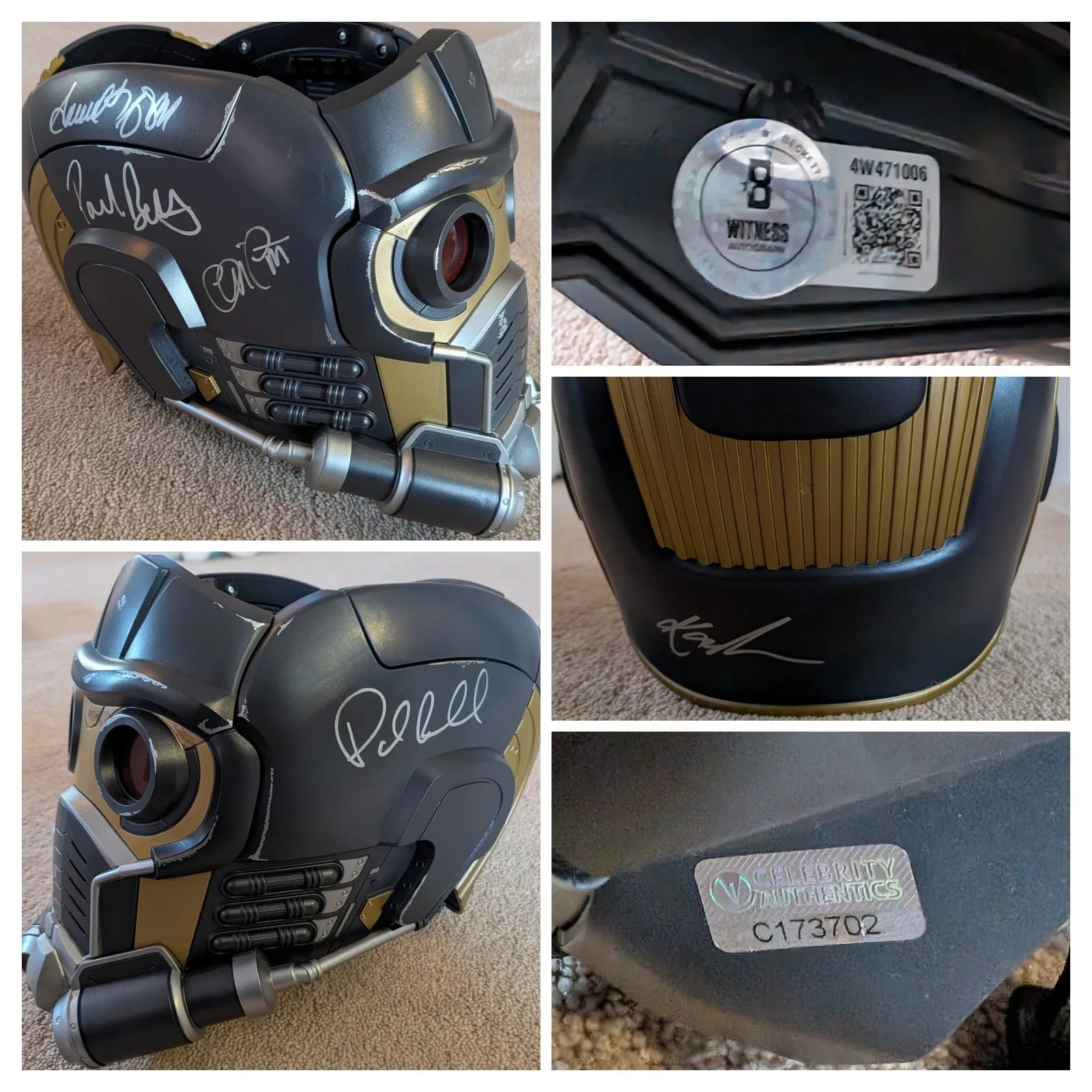 Chris Pratt, Samuel L. Jackson, Paul Rudd, Bettany, Gillan — Pratt, Jackson, Rudd, Bettany +1 Signed Marvel Legends Star Lord Replica Helmet