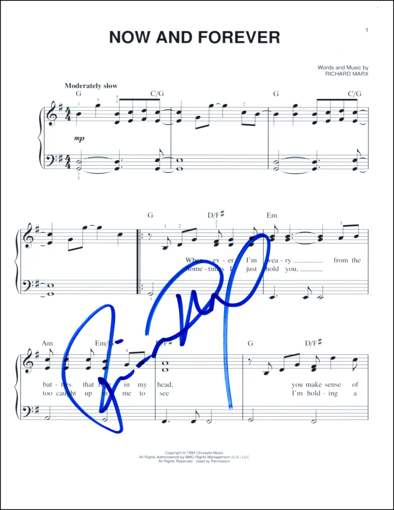 Richard Marx — Richard Marx Signed Autograph Now and Forever Sheet Music - Paid Vacation