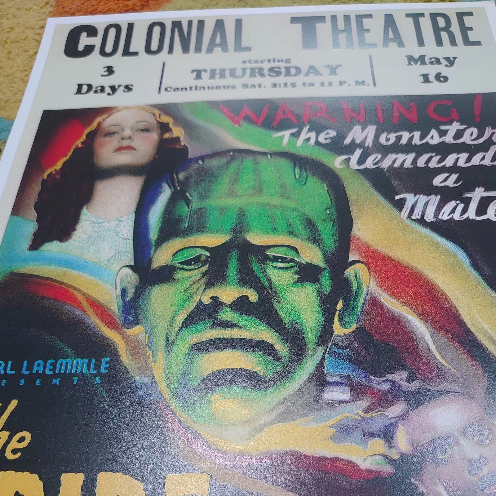The Bride Of Frankenstein Poster New Excellent Condition Reproduction 17"x11", изображение 2