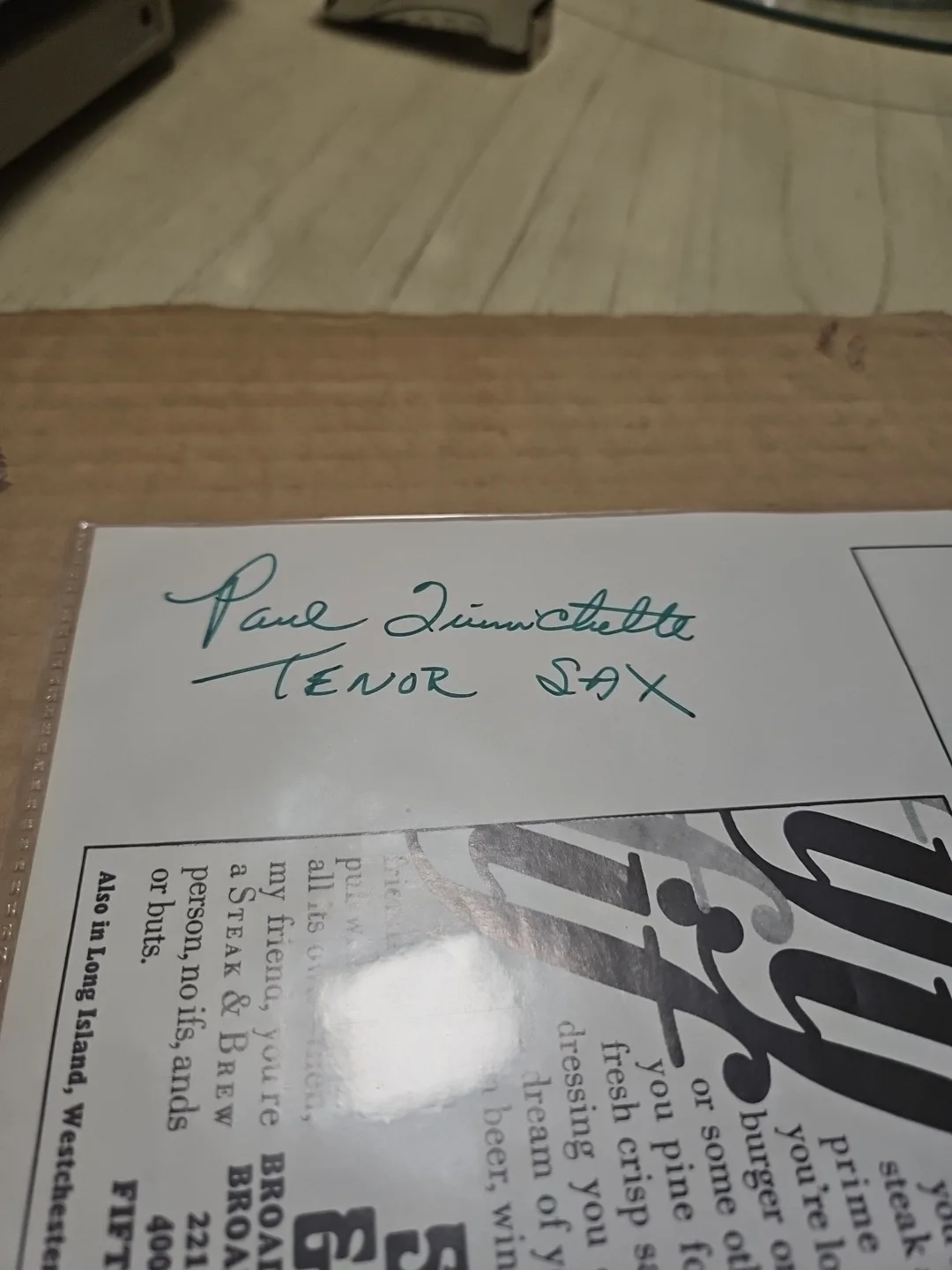 Paul Quinichette Signed Page 8.5x11. Tenor Sax Player Known As The Vice Prez, image 2