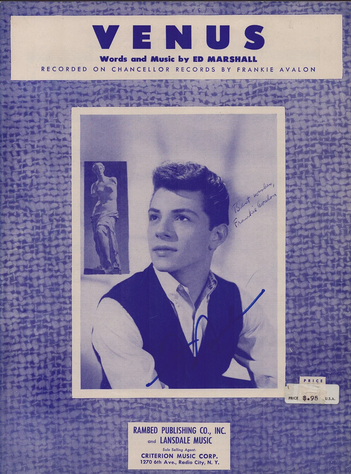 Frankie Avalon — FRANKIE AVALON - SHEET MUSIC SIGNED CIRCA 1959
