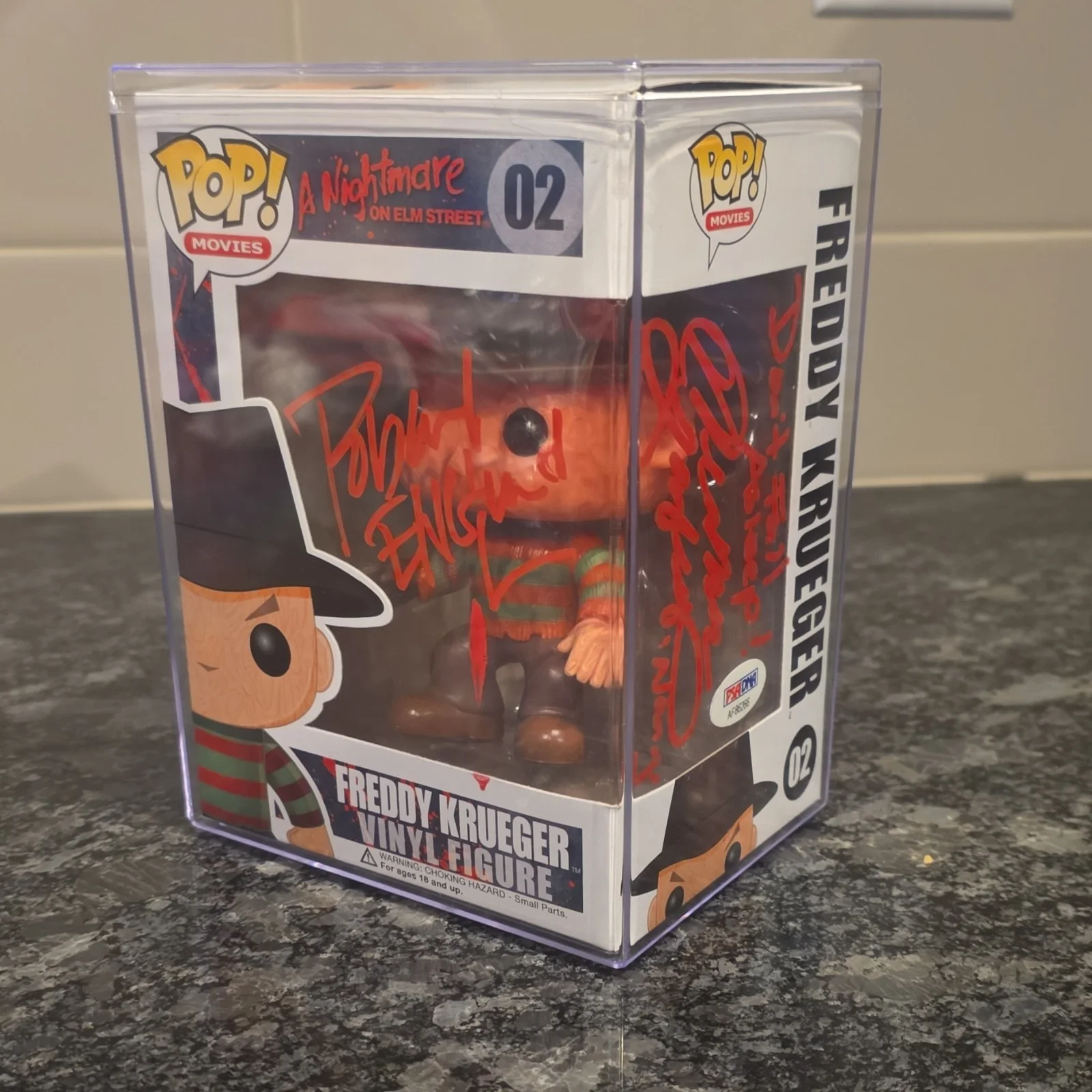 Robert Englund, Jackie Earle Haley — Robert Englund Heather Langenkamp Jackie Earle Haley signed Freddy Krueger Funko