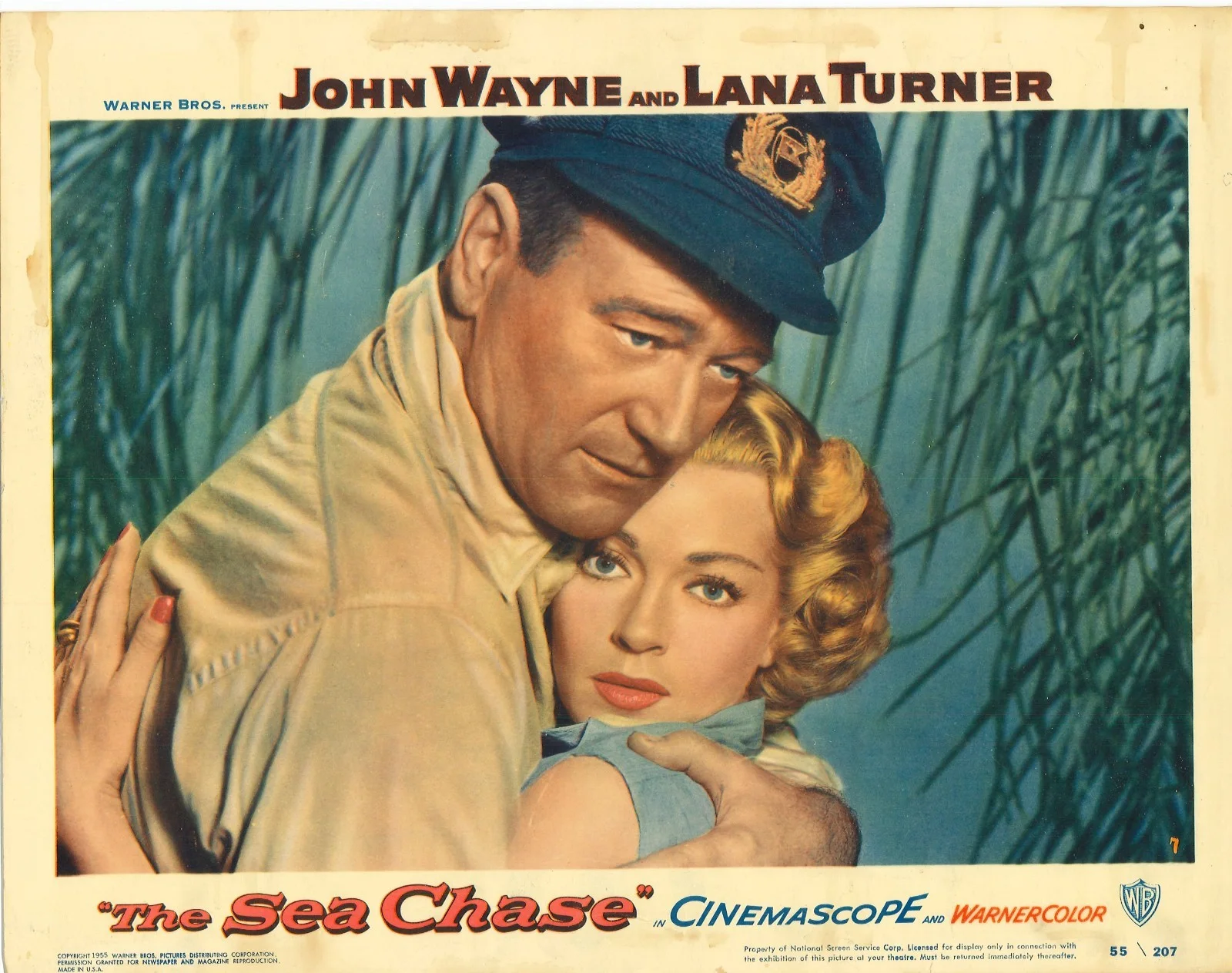 Sea Chase 3x ORIGINAL US Lobby Cards John Wayne Lana Turner 1955, изображение 2