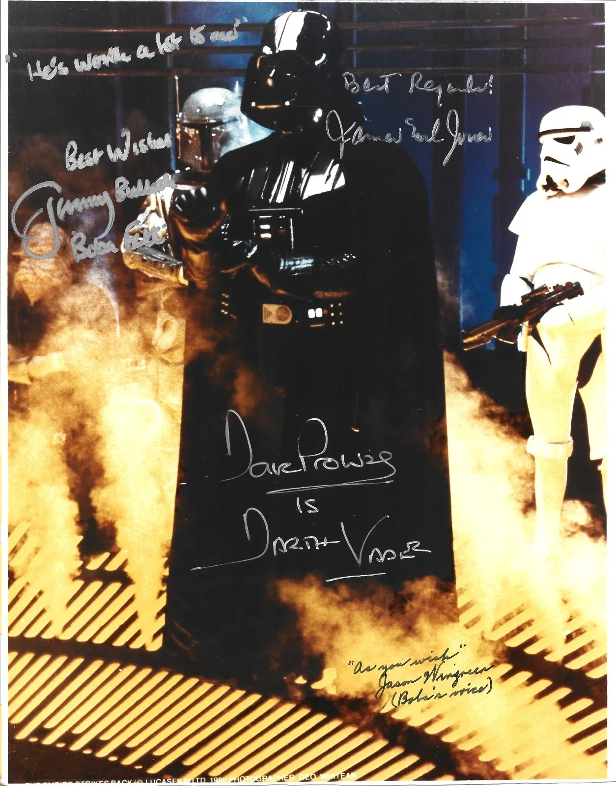 James Earl Jones — EXTREMELY RARE FOUR SIGNED (4x) Star Wars Carbonite Chamber 8x10 Photo Autograph
