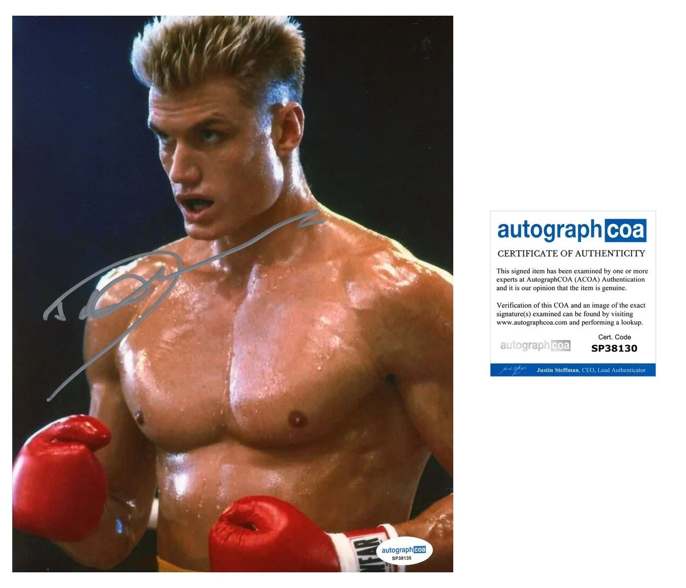 DOLPH LUNDGREN SIGNED ROCKY VI PHOTOGRAPH IVAN DRAGO EXACT VIDEO PROOF ACOA, изображение 3
