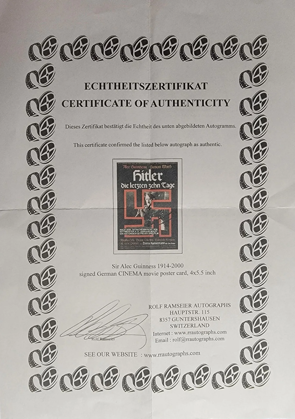 Alec Guinness — Alec Guinness Signed 4x5.5 Post Card Presser W/ RR Autographs COA Last Ten Days, изображение 5