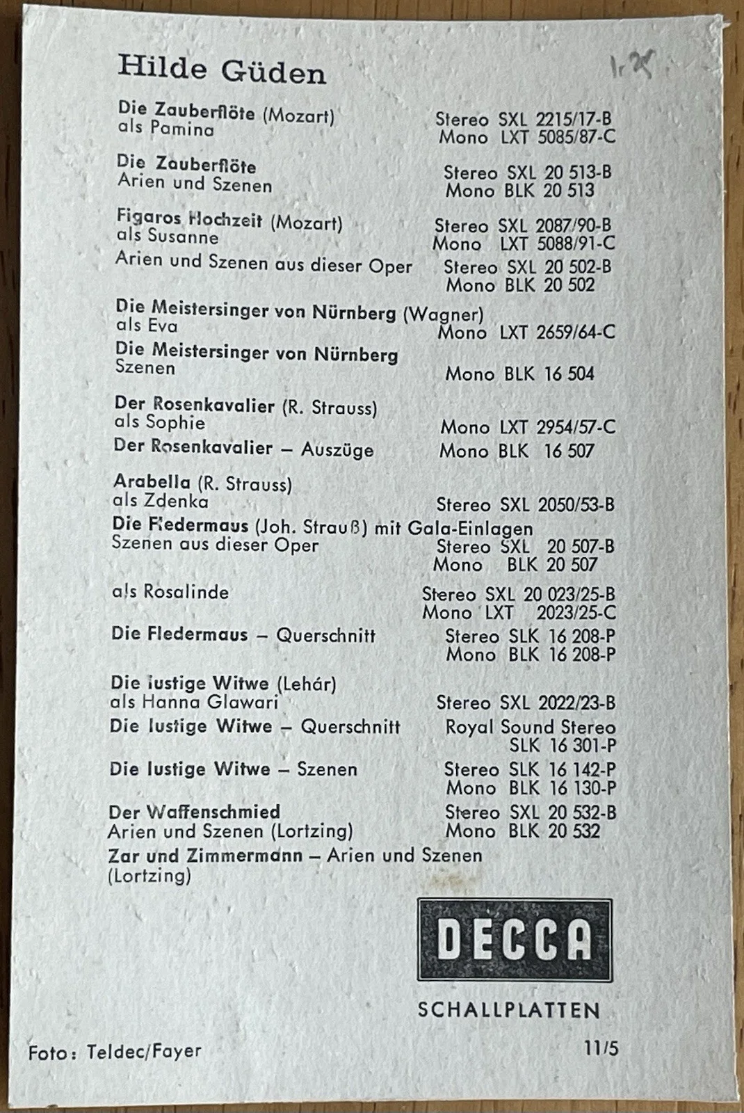 Austrian Opera Soprano Hilde Guden Autograph Photo, image 2