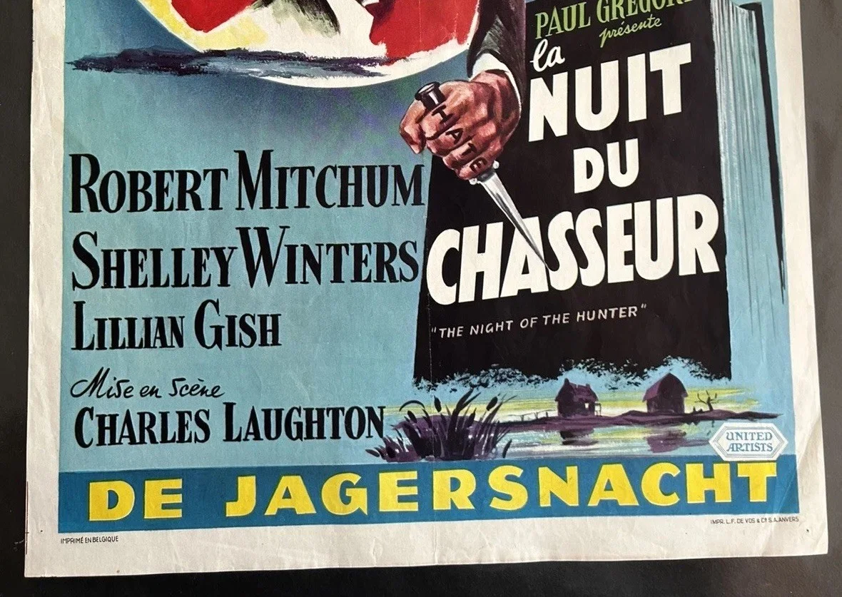 NIGHT OF THE HUNTER Belgian '56 Robert Mitchum, Winters, Charles Laughton, изображение 3