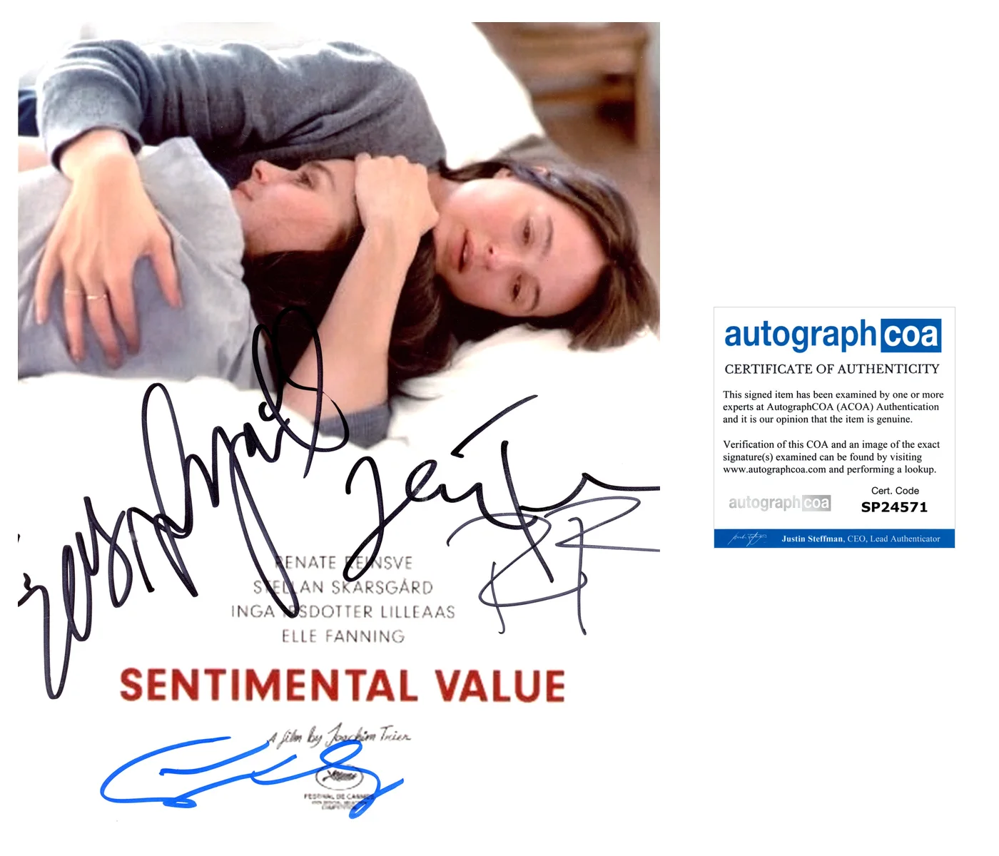 Renate Reinsve, Elle Fanning — Elle Fanning Renate Reinsve + 5 Cast Signed SENTIMENTAL VALUE 8x10 Photo ACOA C