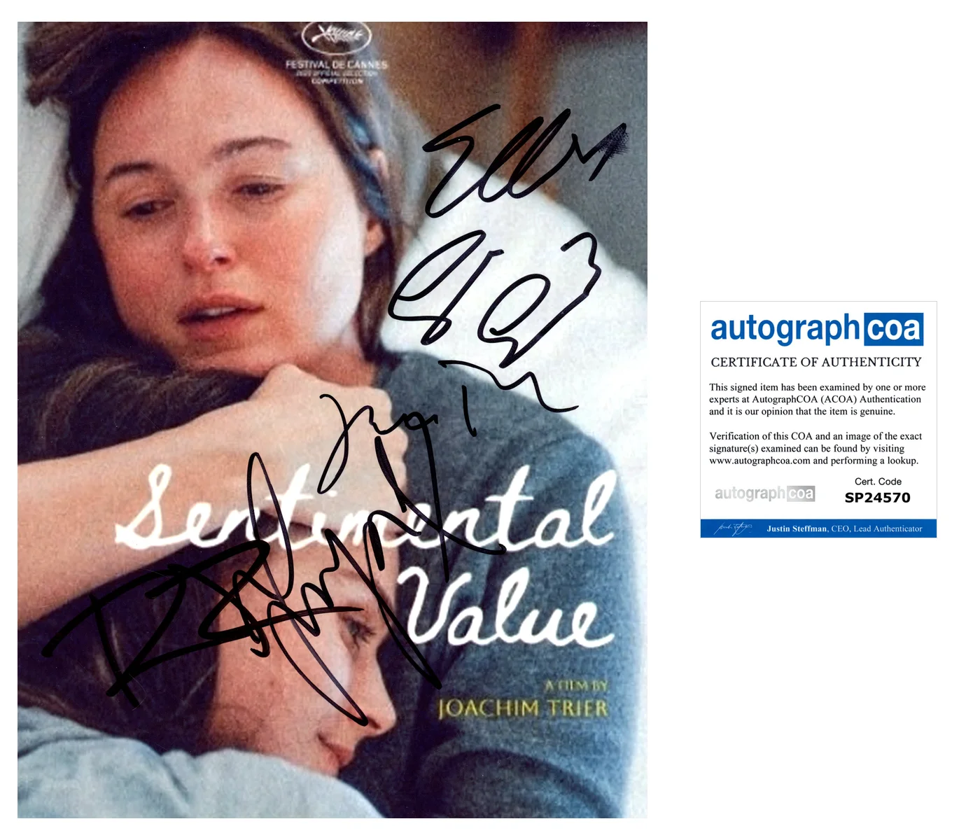 Renate Reinsve, Elle Fanning — Elle Fanning Renate Reinsve + 5 Cast Signed SENTIMENTAL VALUE 8x10 Photo ACOA B