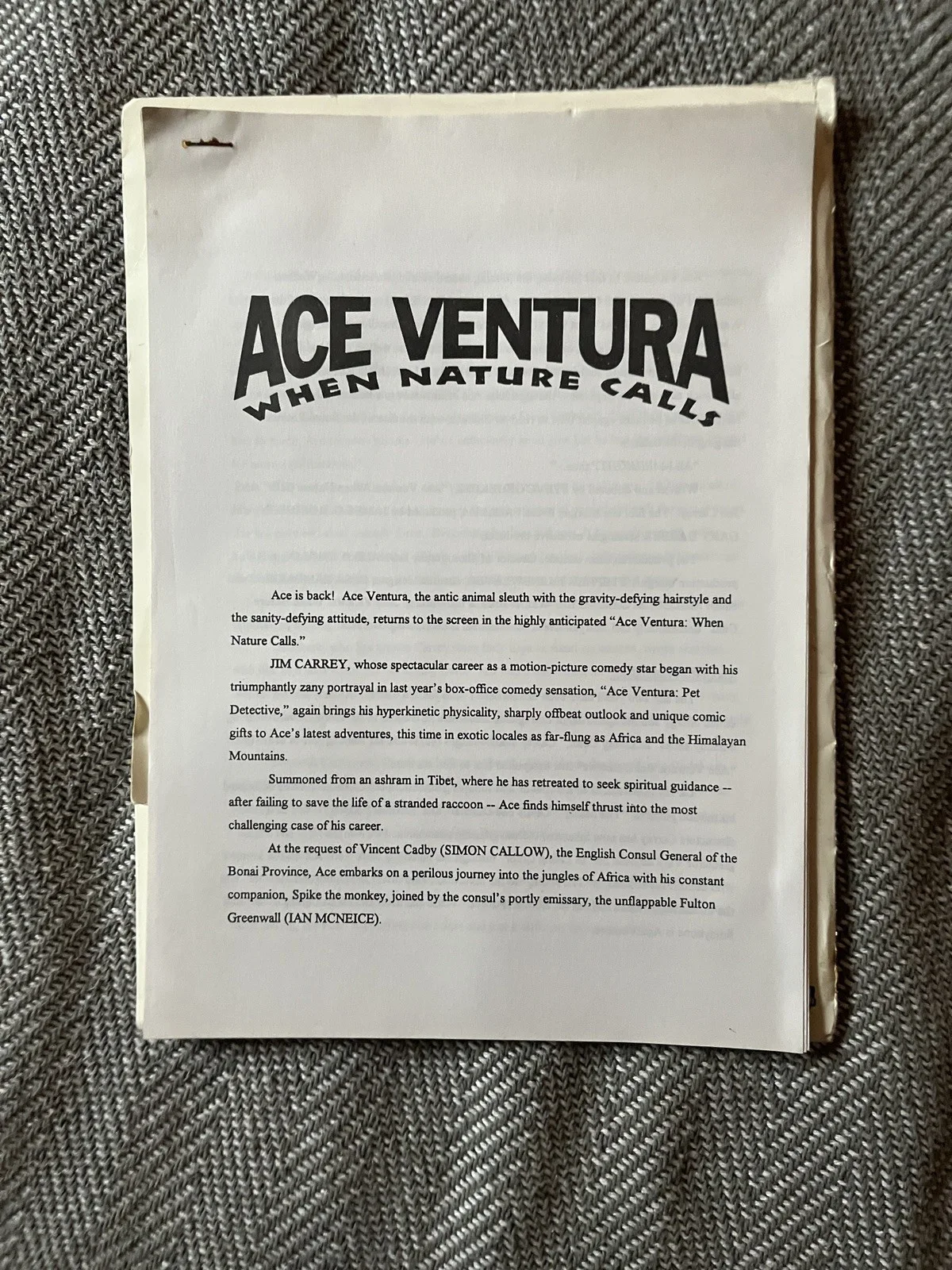 Ace Ventura: When Nature Calls ~ Original Press Kit/Warner Bros Press Jim Carrey, изображение 2