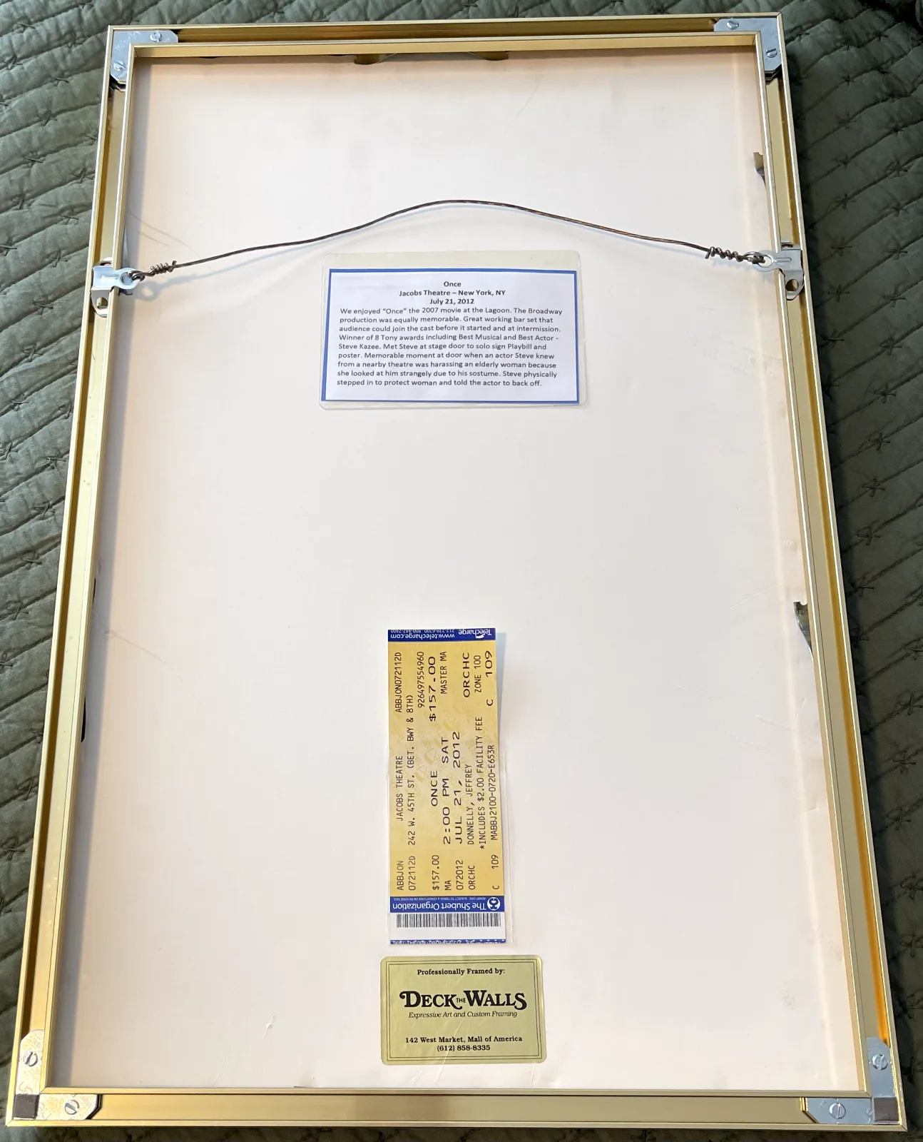 Actor — Tony Winner Steve Kazee Signed "Once" Broadway Poster Gold Metal Frame, image 5