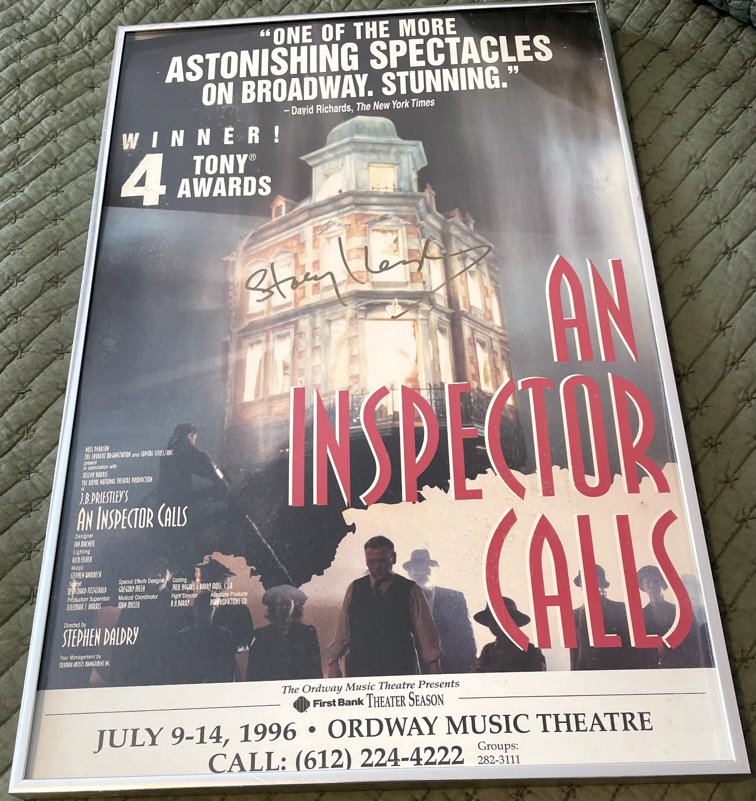 Cast — Rare Stacy Keach Signed "An Inspector Calls" Broadway Poster Silver Metal Frame, image 3
