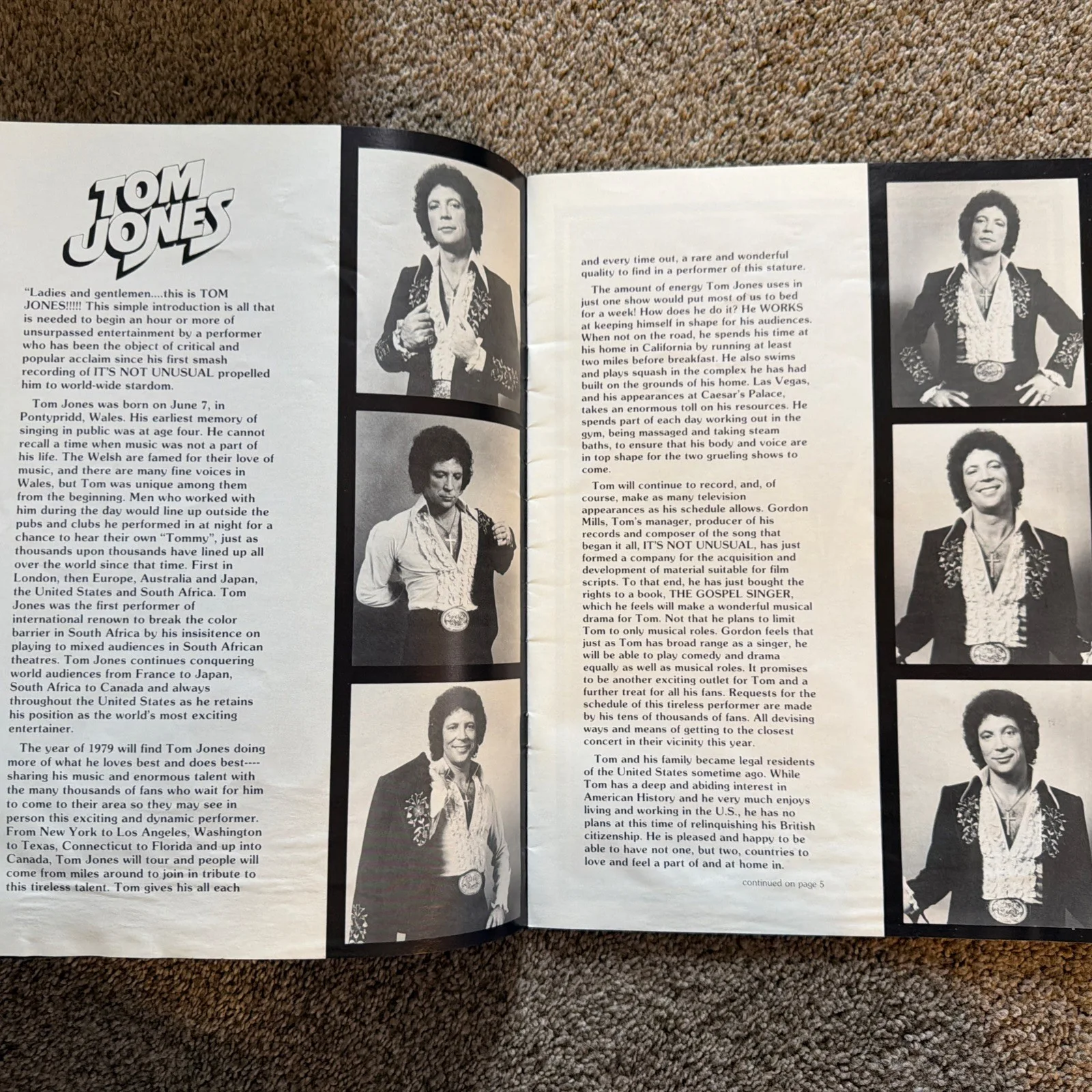 Tom Jones - 1979 Tour Concert Souvenir Program Book Autographed, image 3
