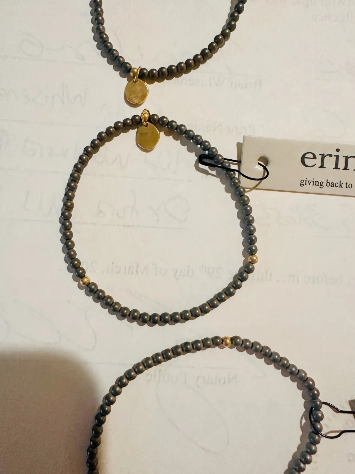 Erin Gray Beaded Stretch Bracelet Gray & Gold Charm | New with tag, image 2
