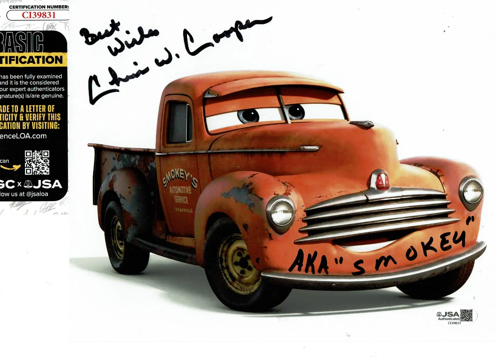 Chris Cooper — Chris Cooper autographed Disney Pixar Cars Smokey 8x10 Photo JSA Certified **