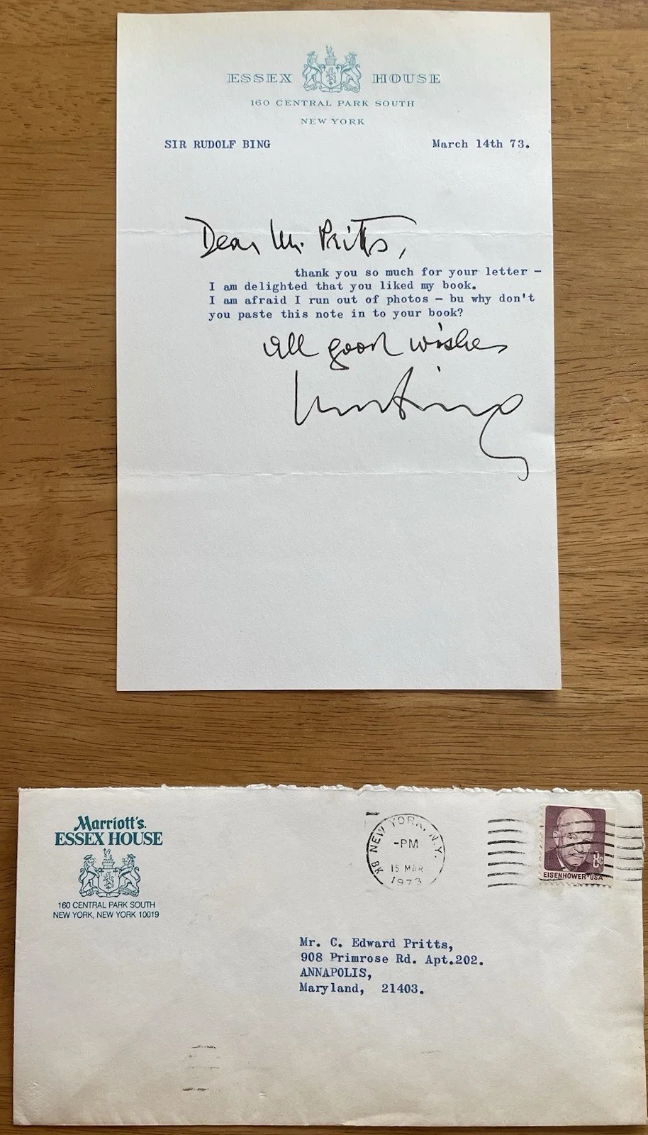 General Manager of the Metropolitan Opera Rudolf Bing Autograph Letter, изображение 3