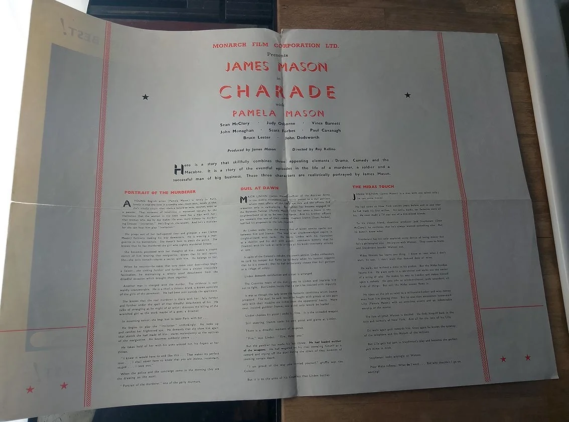 James Mason campaign brochure pressbook (4 large sides) Charade movie 1953, изображение 2