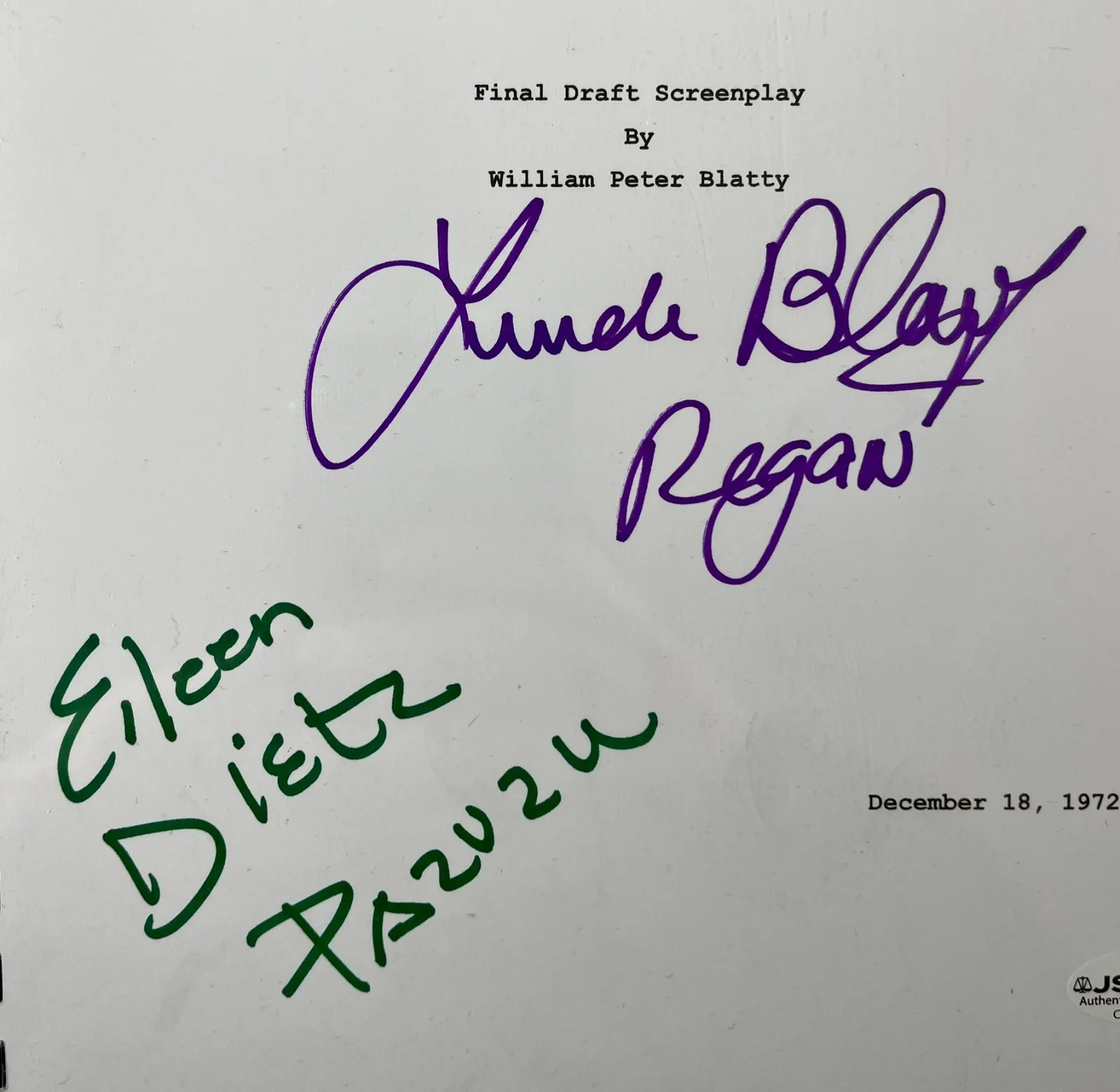 Linda Blair — Linda Blair & Eileen Dietz Signed The Exorcist Complete Movie Script JSA COA, image 2