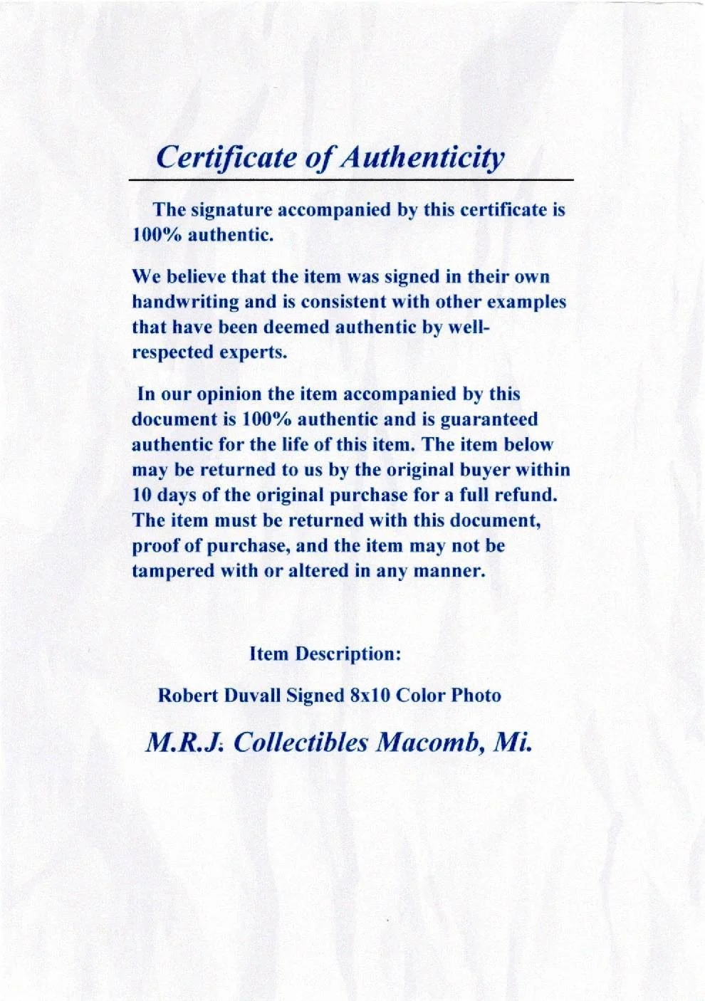 Robert Duvall — ROBERT DUVALL "Godfather" **Signed Autograph 8x10 -W/COA **Died Feb. 15 2026*, image 2