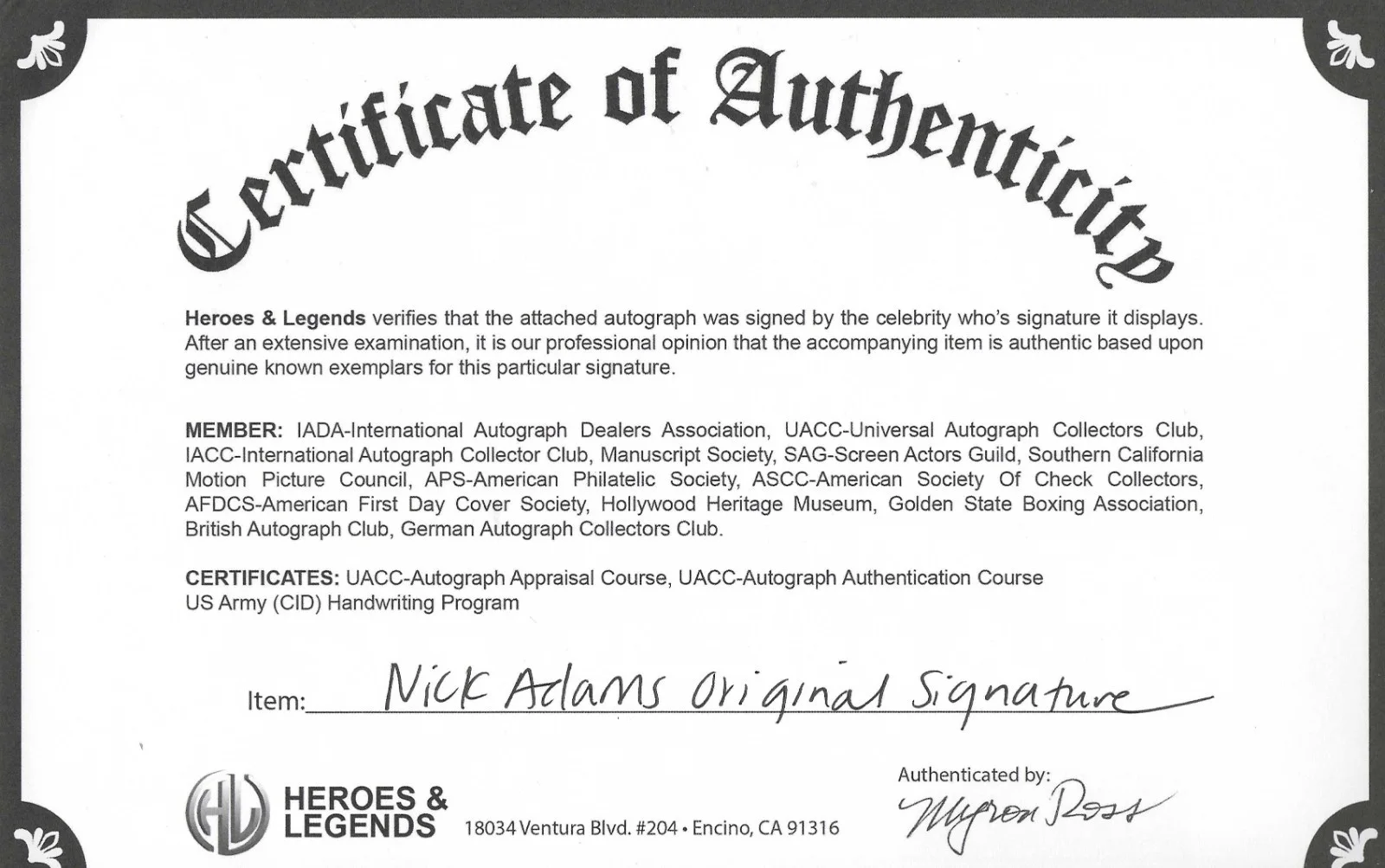 nick adams — NICK ADAMS Signature card with 8x10 THE REBEL Rebel WIthout a Cause w. COA, изображение 4