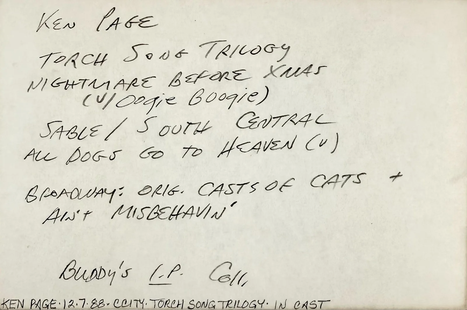 Ken Page — KEN PAGE Signed Autographed 4x6 INDEX CARD The Nightmare Before Christmas SABLE, изображение 3