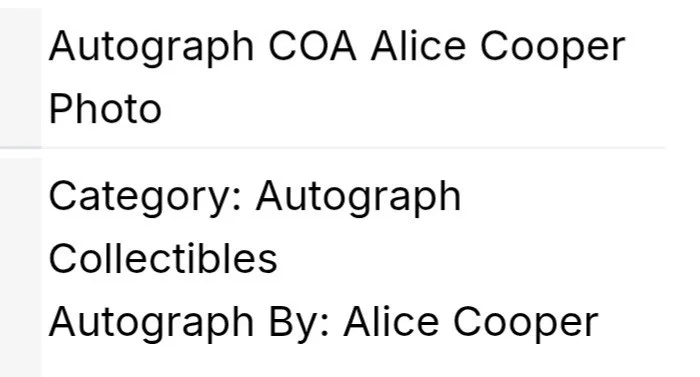ALICE COOPER ORIGINAL AUTOGRAPH ON GLOSSY 9X12INCHES COA COMES WITH, изображение 4