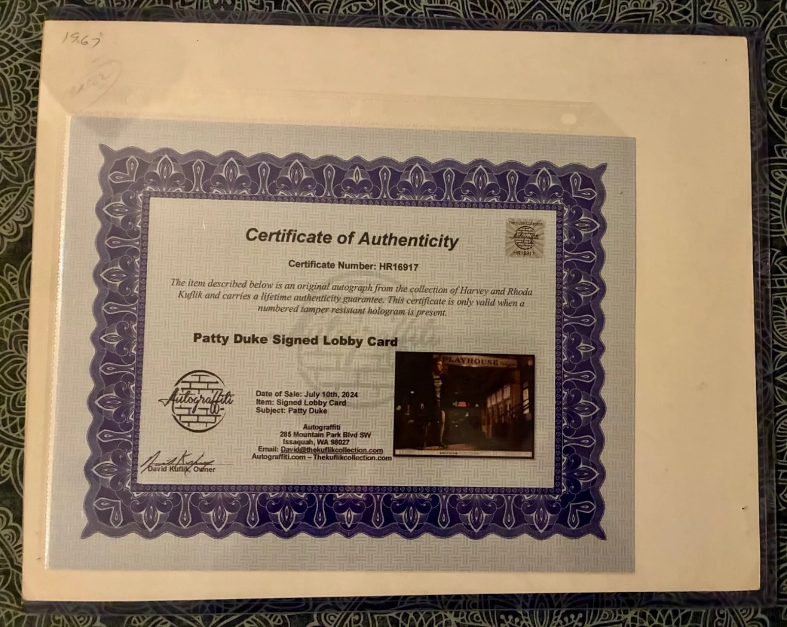 Patty Duke — Valley of the Dolls' Patty Duke autographed lobby card with COA, image 2
