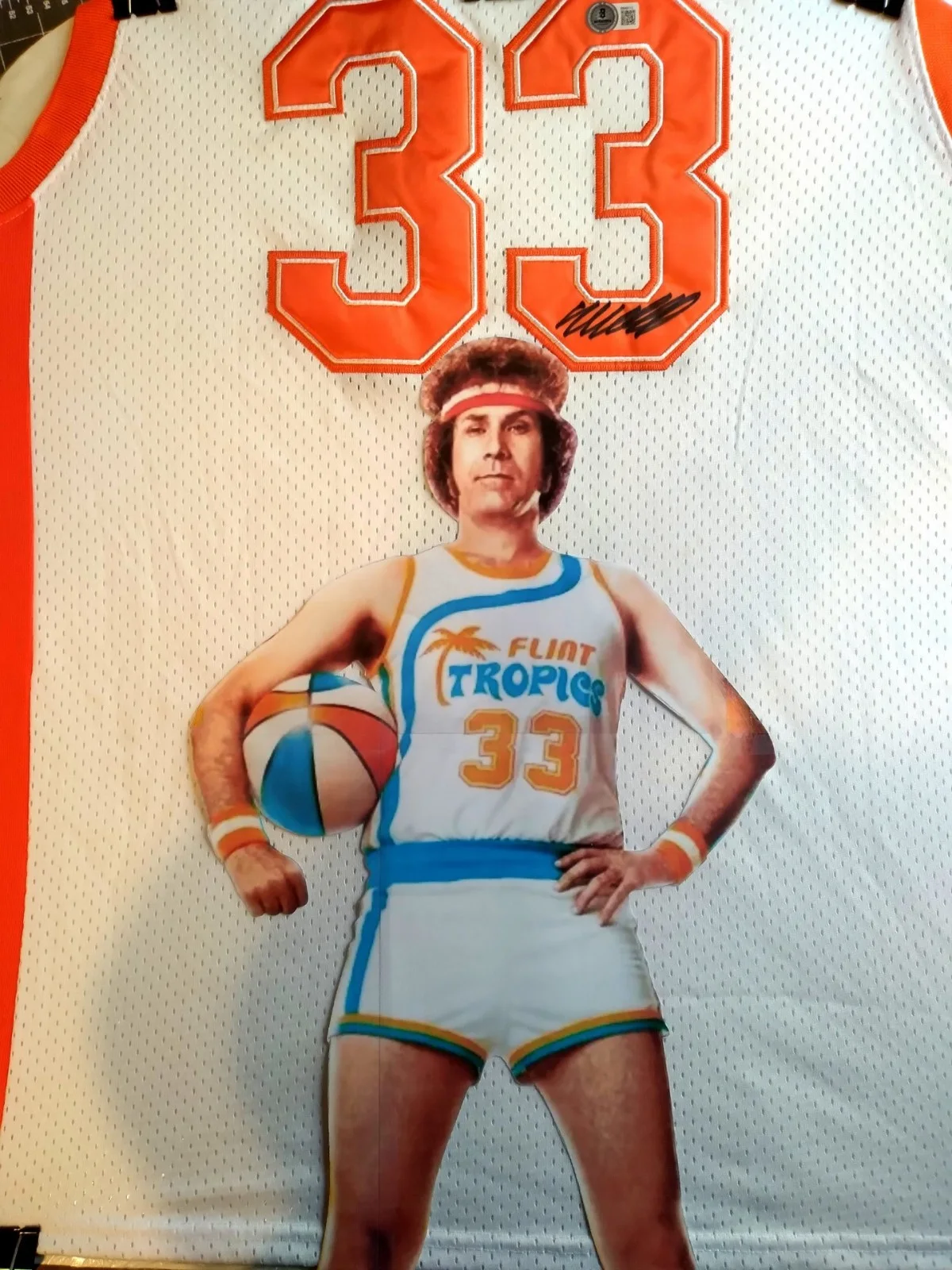 1/1 Hand Painted WILL FERRELL SIGNED JACKIE MOON JERSEY SEMI PRO BAS, image 2