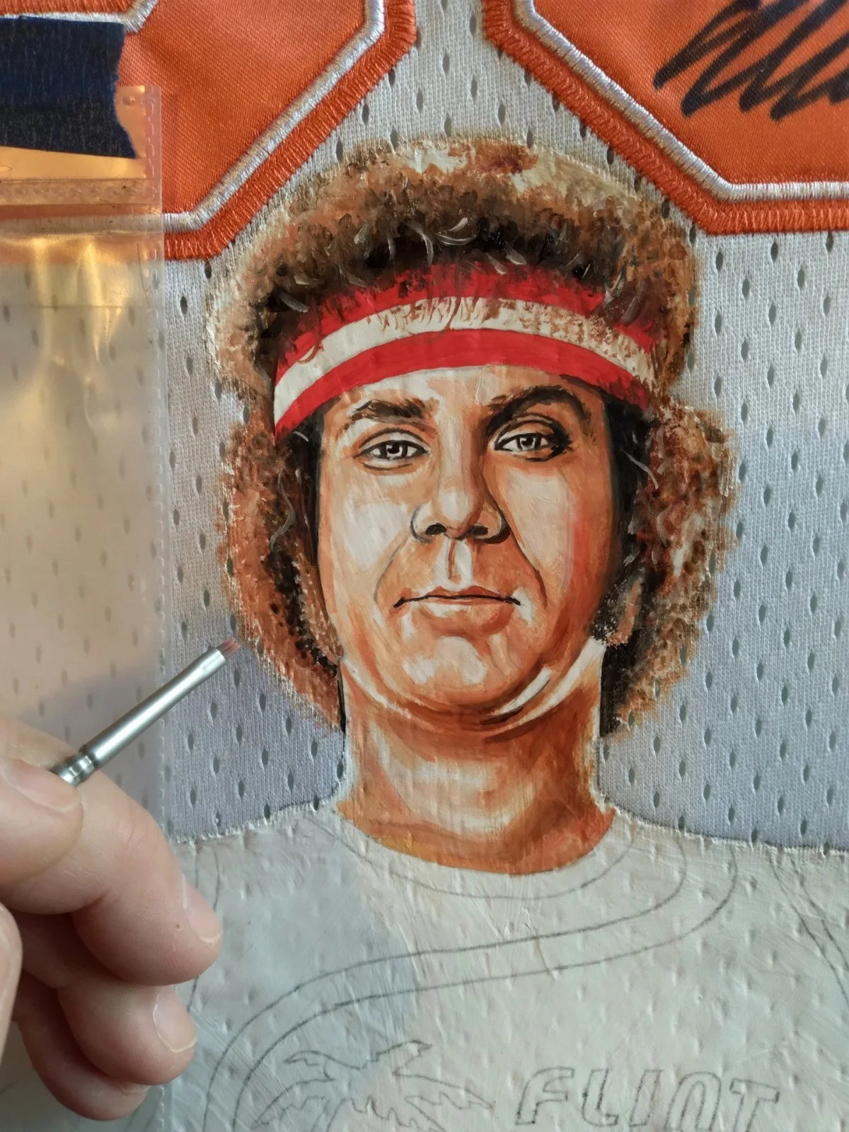 1/1 Hand Painted WILL FERRELL SIGNED JACKIE MOON JERSEY SEMI PRO BAS, image 4