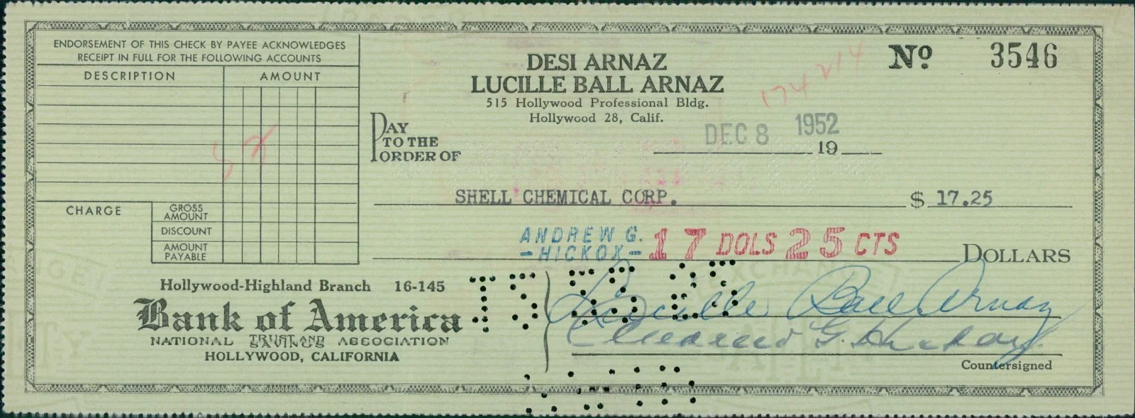 Lucille Ball — Lucille Ball Arnaz Actress Signed Green Cancelled Bank Check JSA Authenticated