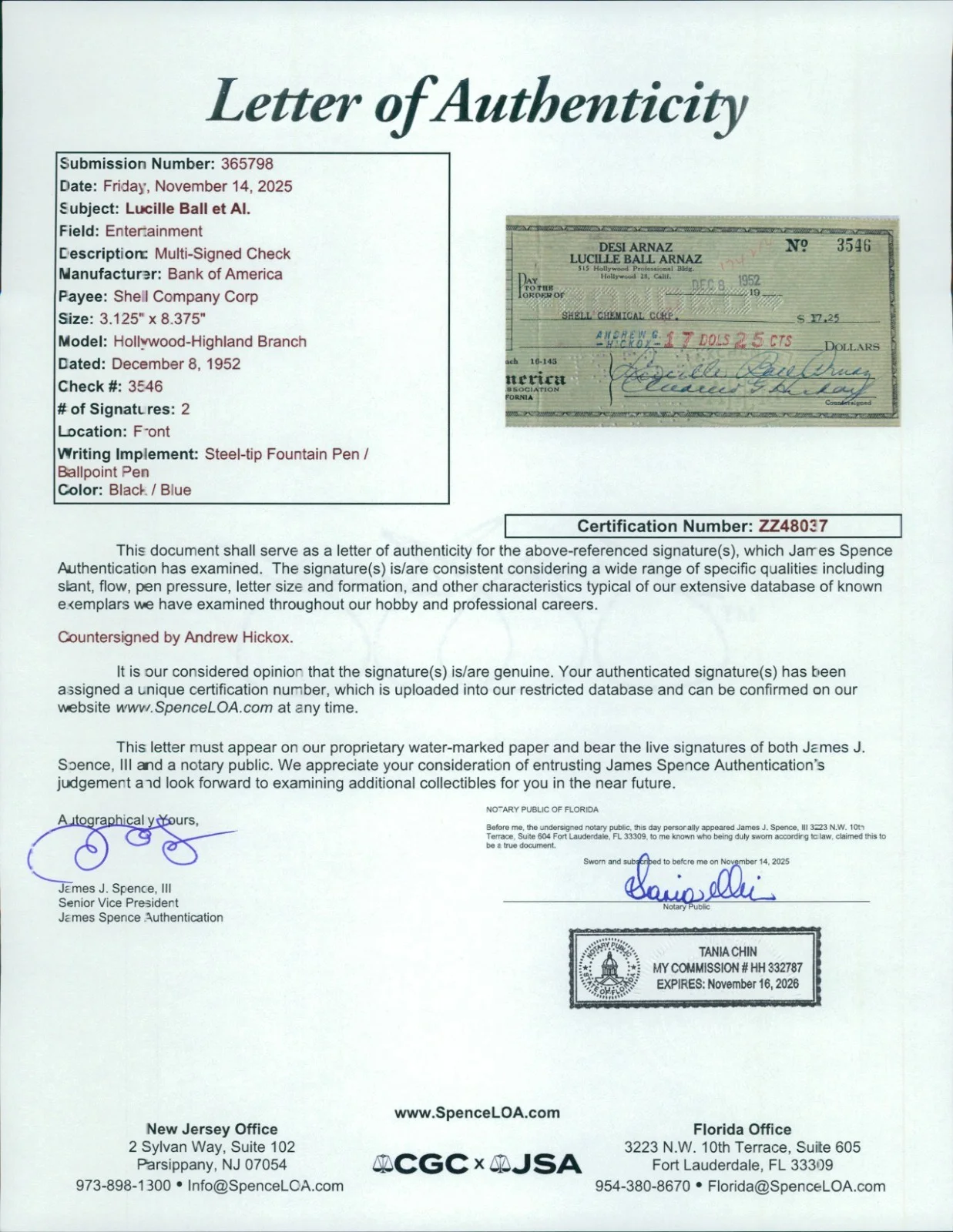Lucille Ball — Lucille Ball Arnaz Actress Signed Green Cancelled Bank Check JSA Authenticated, изображение 3
