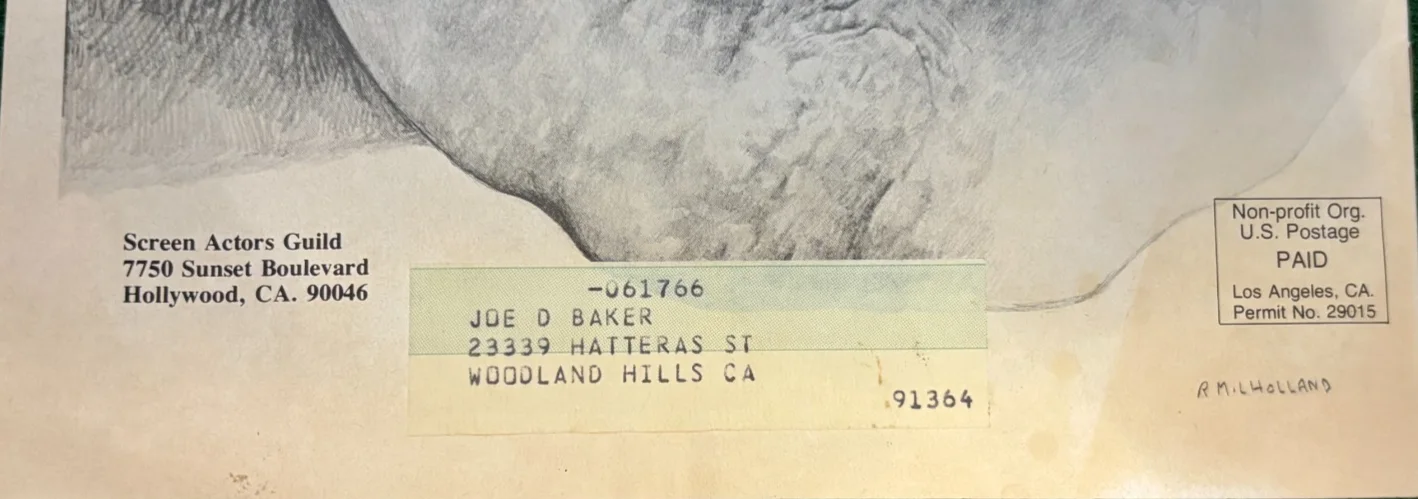 1982 Screen Actors Magazine Mailed to Joe Don Baker SAG Guild From Actors Estate, изображение 2