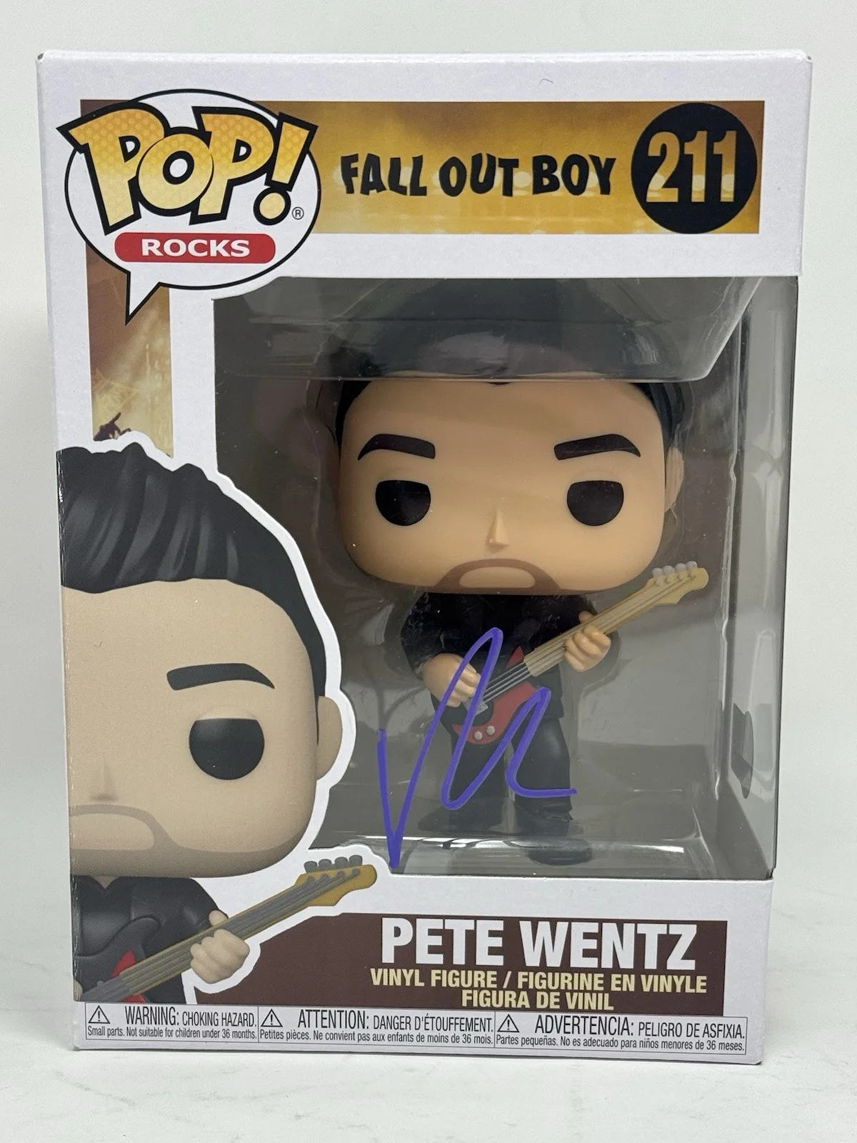 Pete Wentz Signed Fall Out Boy Funko Pop Rocks Pete Wentz #211 Autograph BAS COA, изображение 2