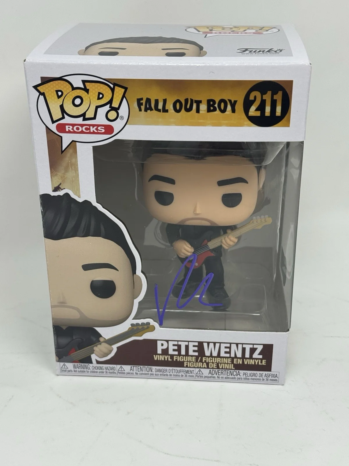 Pete Wentz Signed Fall Out Boy Funko Pop Rocks Pete Wentz #211 Autograph BAS COA, изображение 3