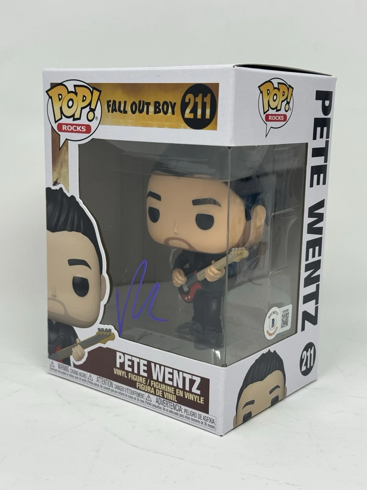 Pete Wentz Signed Fall Out Boy Funko Pop Rocks Pete Wentz #211 Autograph BAS COA, изображение 4