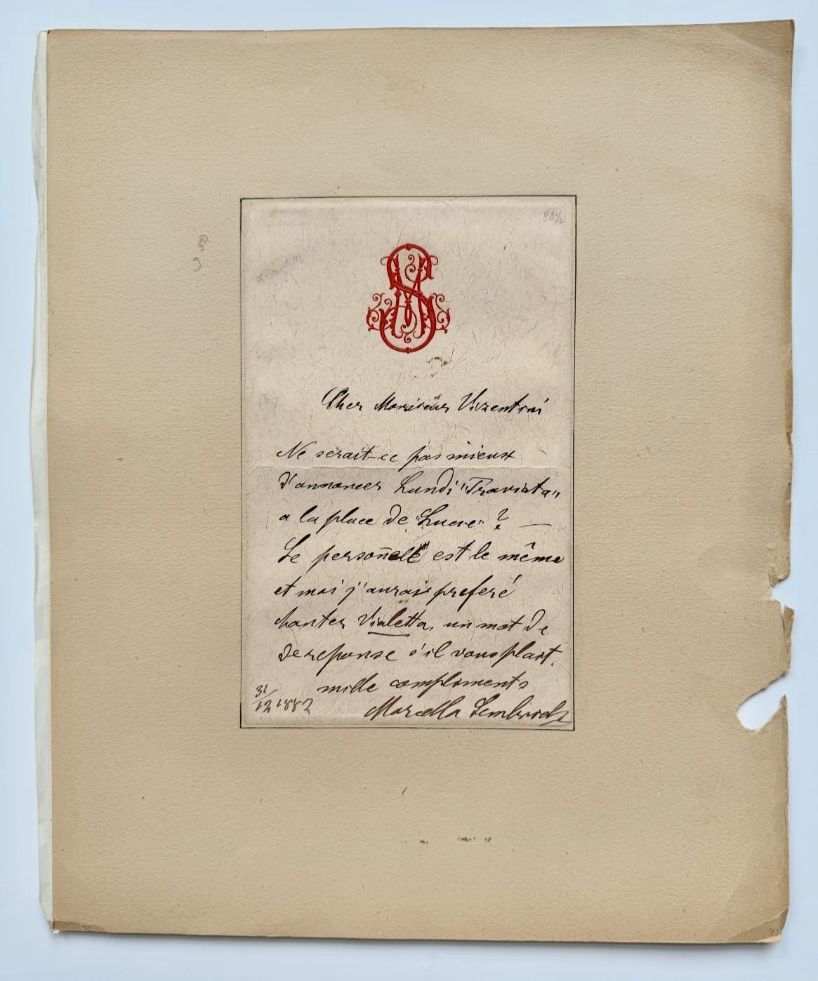 Marcella Sembrich Autograph Letter Signed Metropolitan Opera & Photograph 1887, изображение 3
