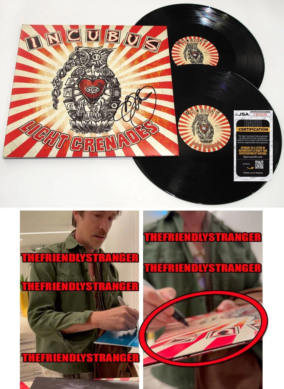 Brandon Boyd - Incubus — Brandon Boyd signed INCUBUS "LIGHT GRENADES" Vinyl Album EX PROOF Anna Molly JSA